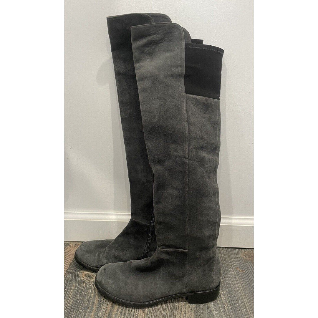 Stuart Weitzman Over The Knee Boot Slate Gray Suede Stretch Elastic Back Size 7