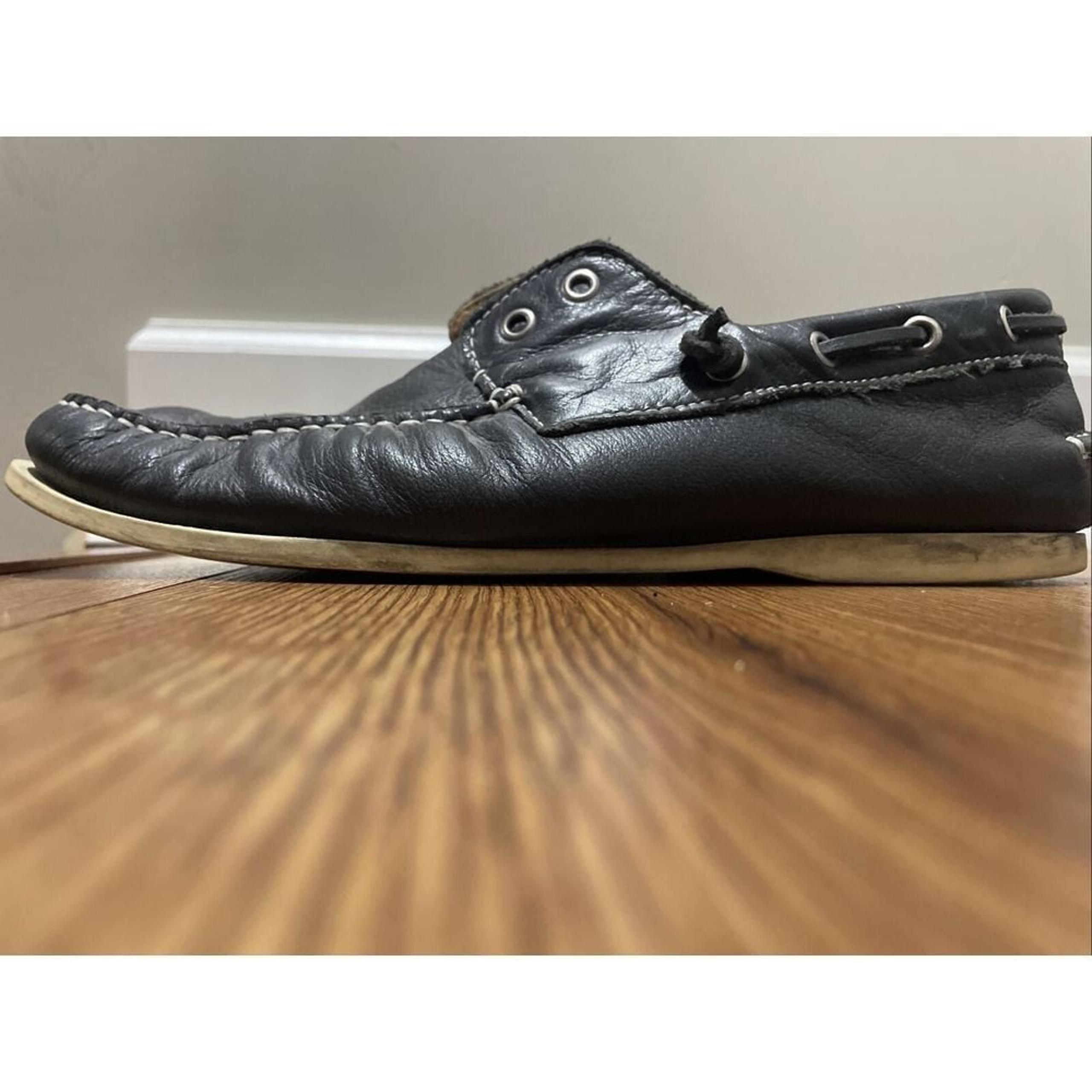 John Varvatos USA Navy Blue Leather Casual Boat Shoes Men sz 9.5