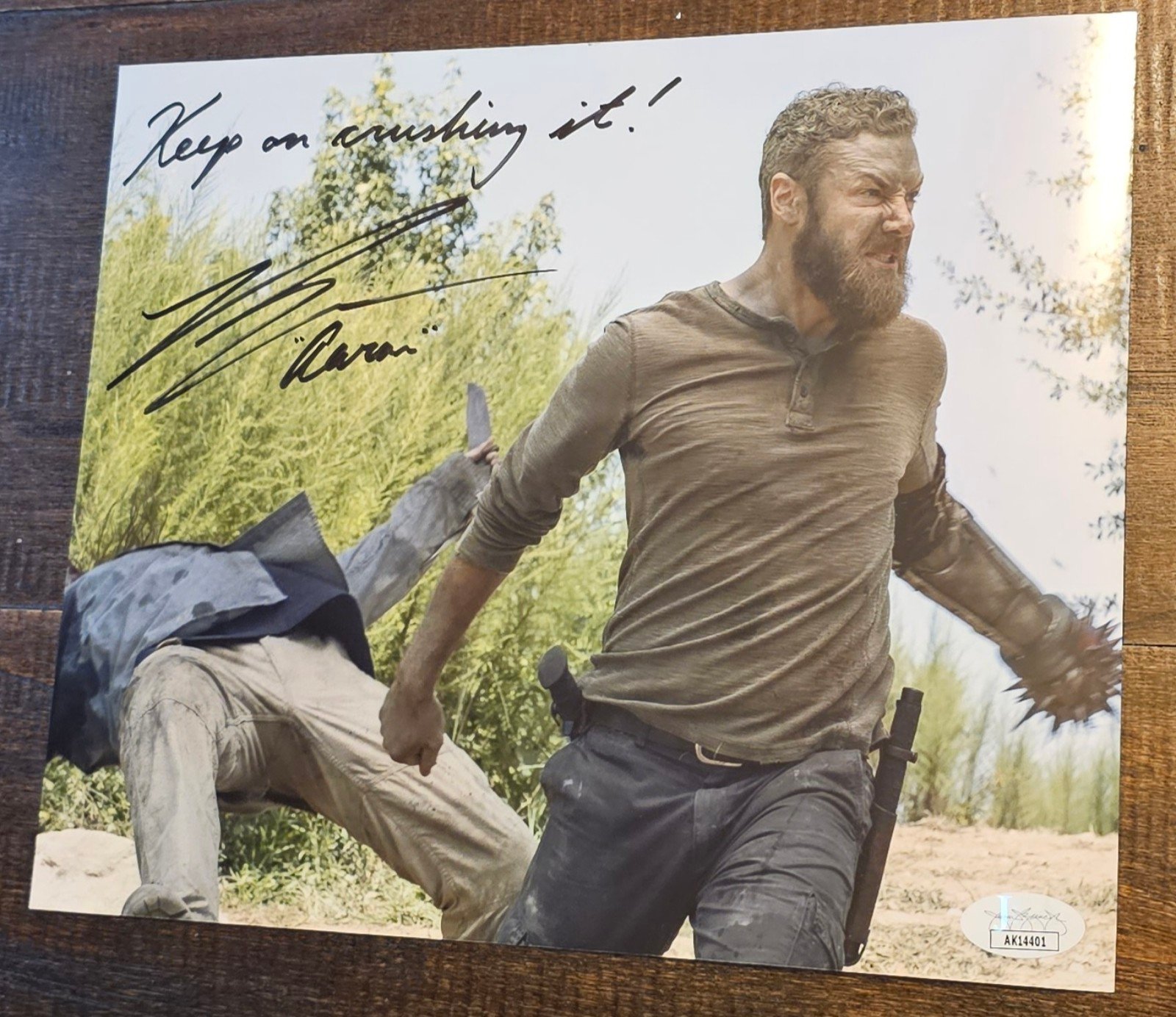 Ross Marquand signed Walking Dead 8x10 picture with Aaron inscription and Keep o
