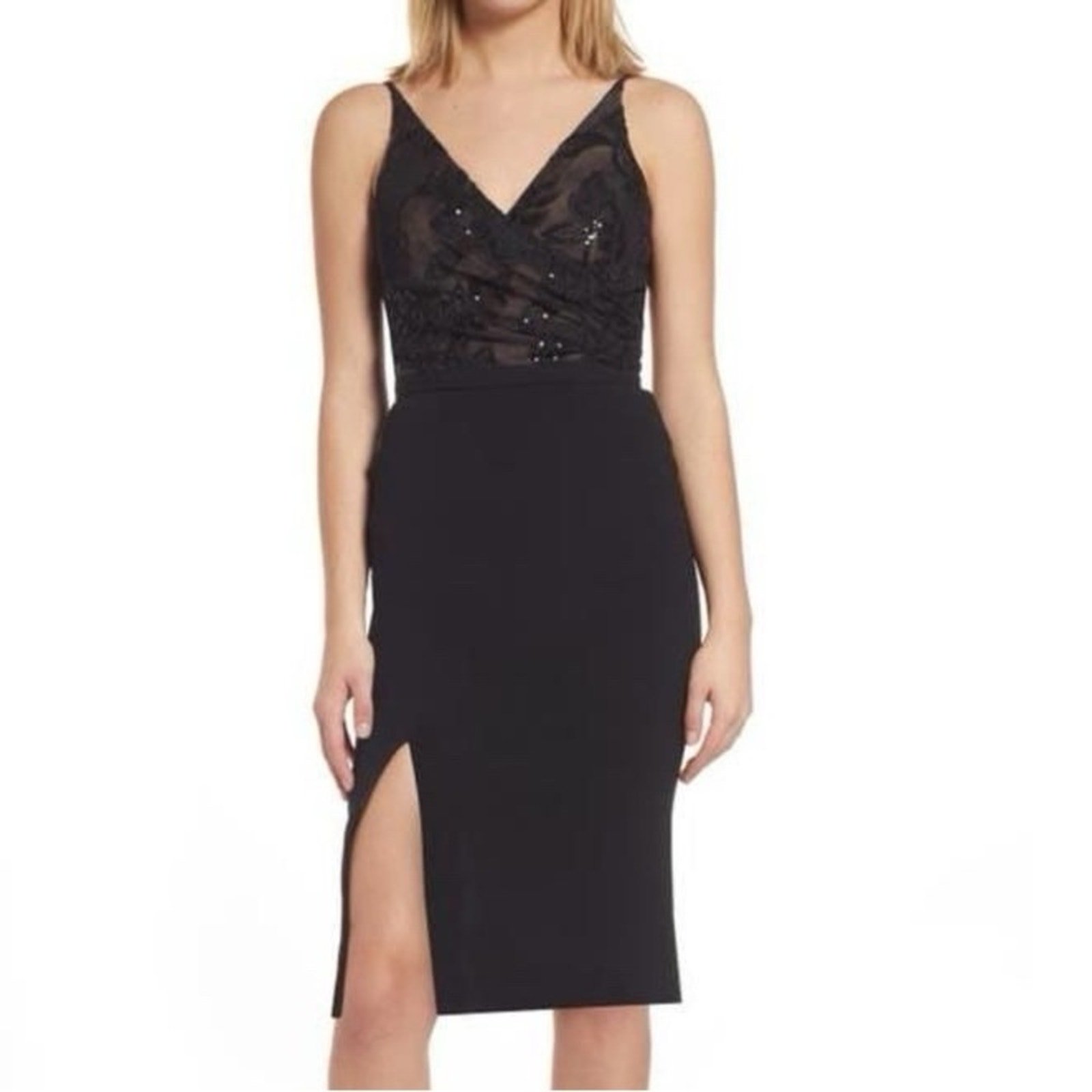 NWT Dress The Population Giulia Sequin Bodice Crepe Sheath Dress. Size M