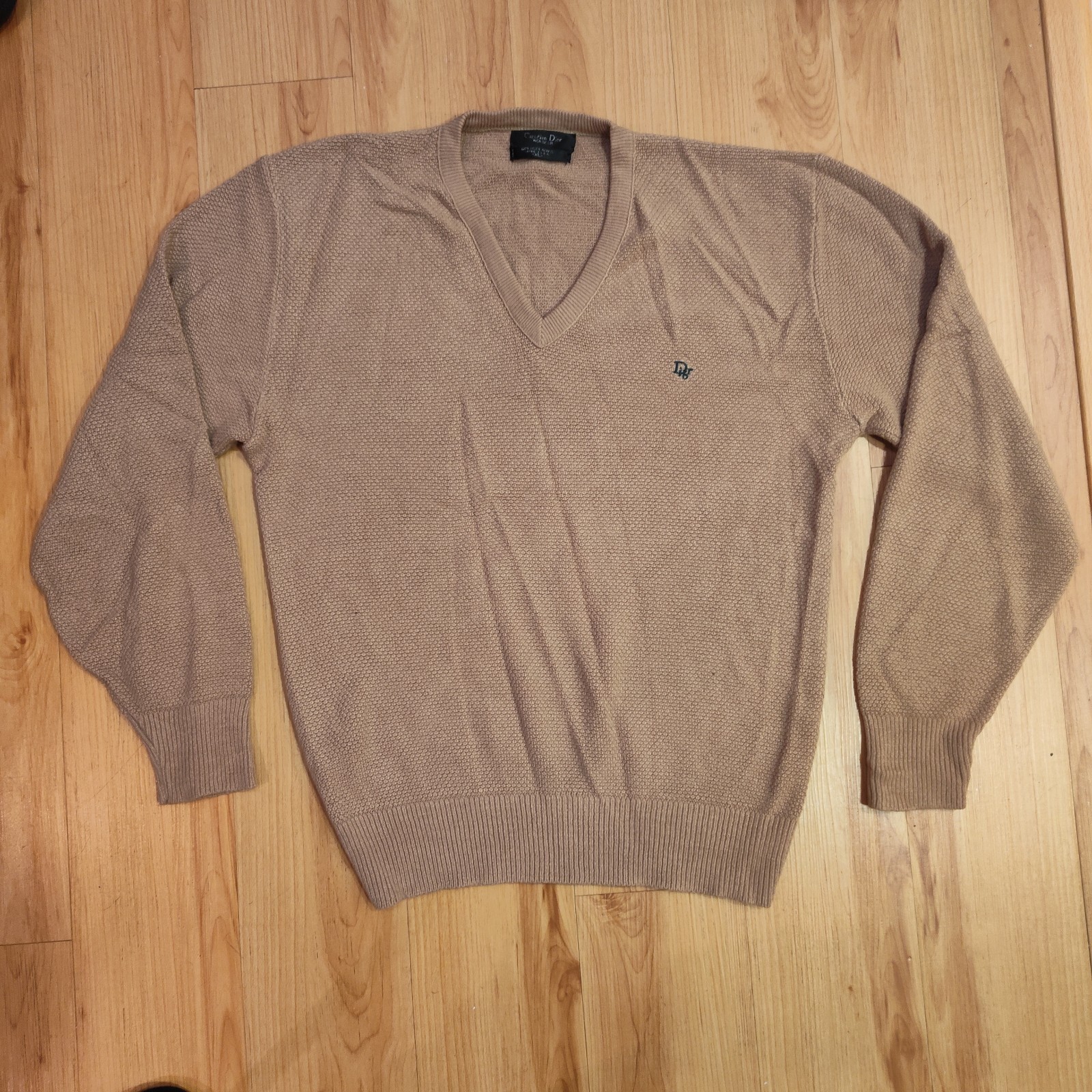 Vintage Dior Sweater XL Christian Dior V Neck Tan