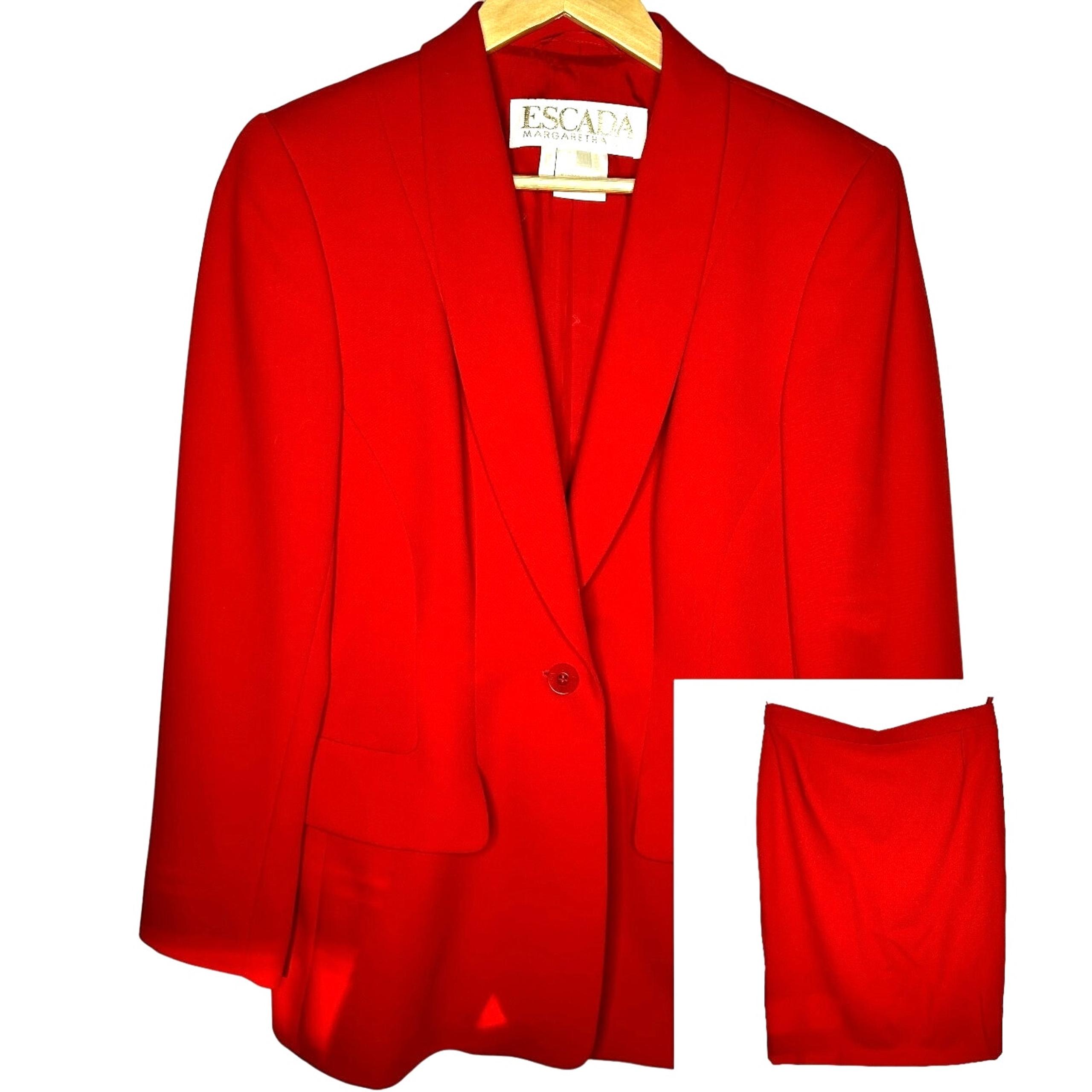 ESCADA Margaretha Ley Red Skirt Suit Set Pure New Wool Women's EU 38 40 US 8 10