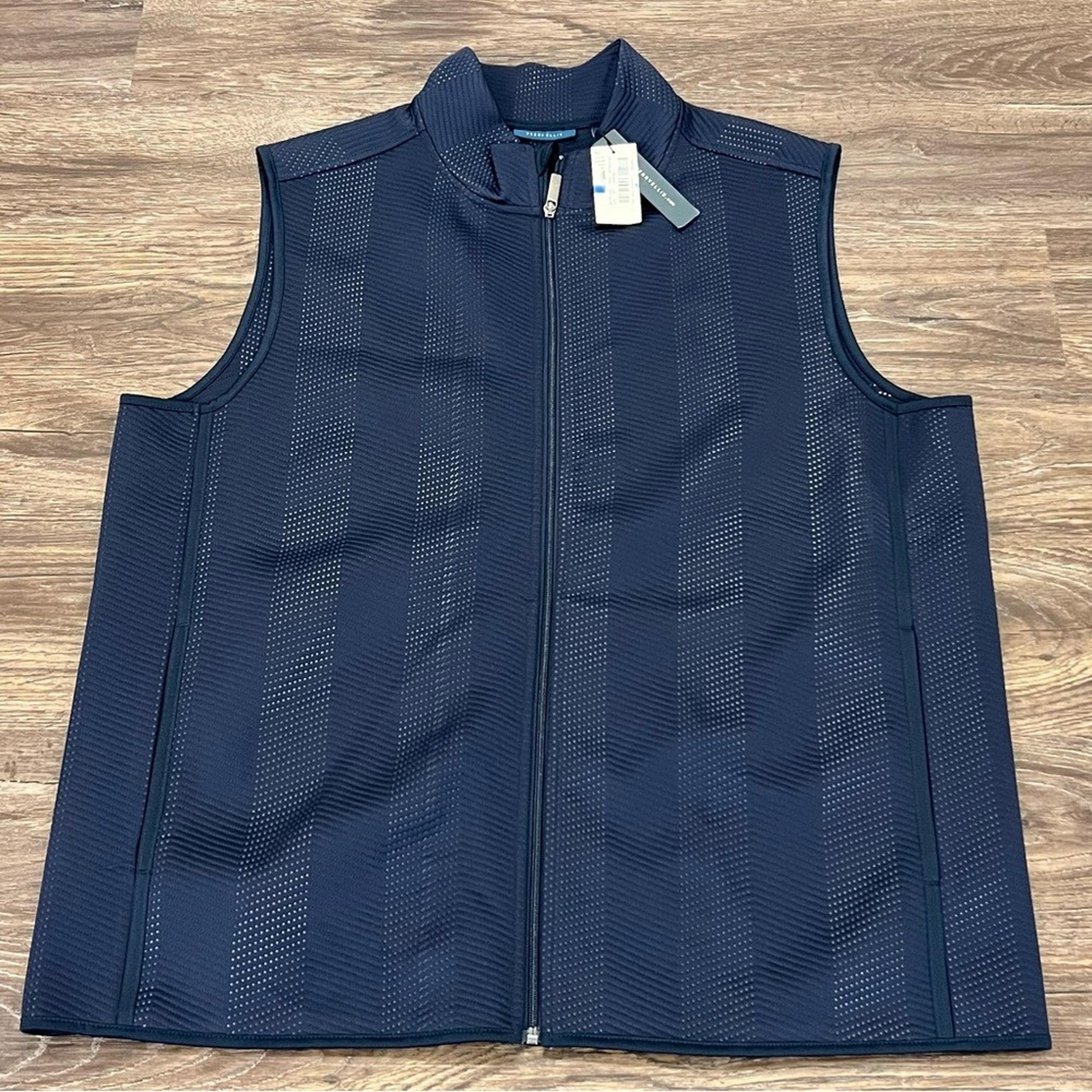 Perry Ellis Navy Blue Full Zipper Vest With Textured Pattern XLT New With Tags