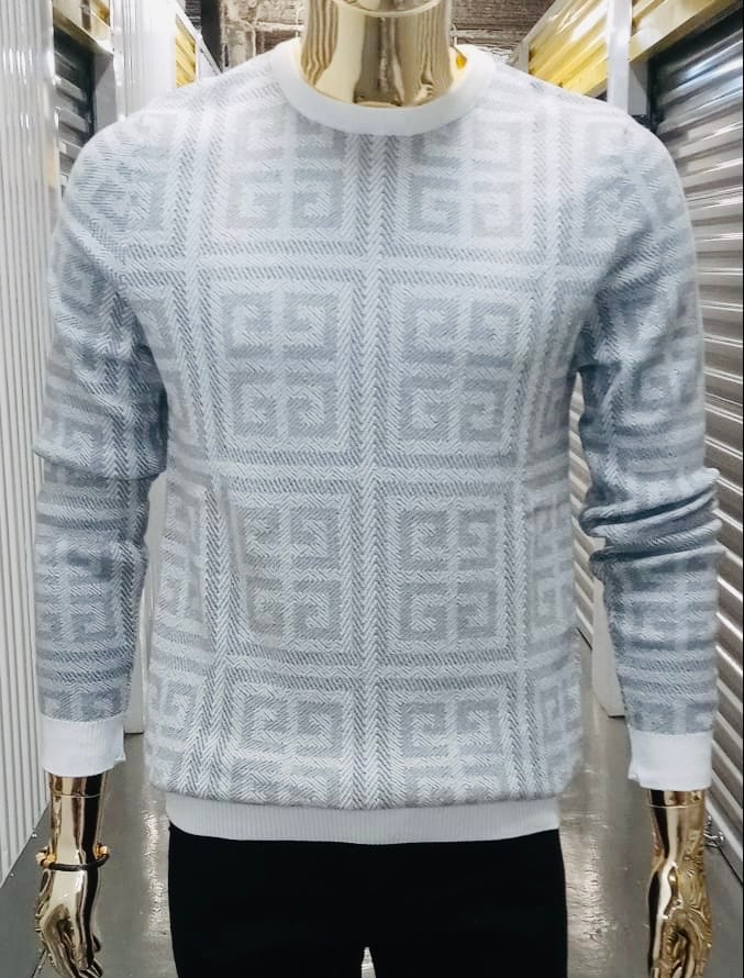 X-Large M.A. Greek Square Pattern Grey Sweater