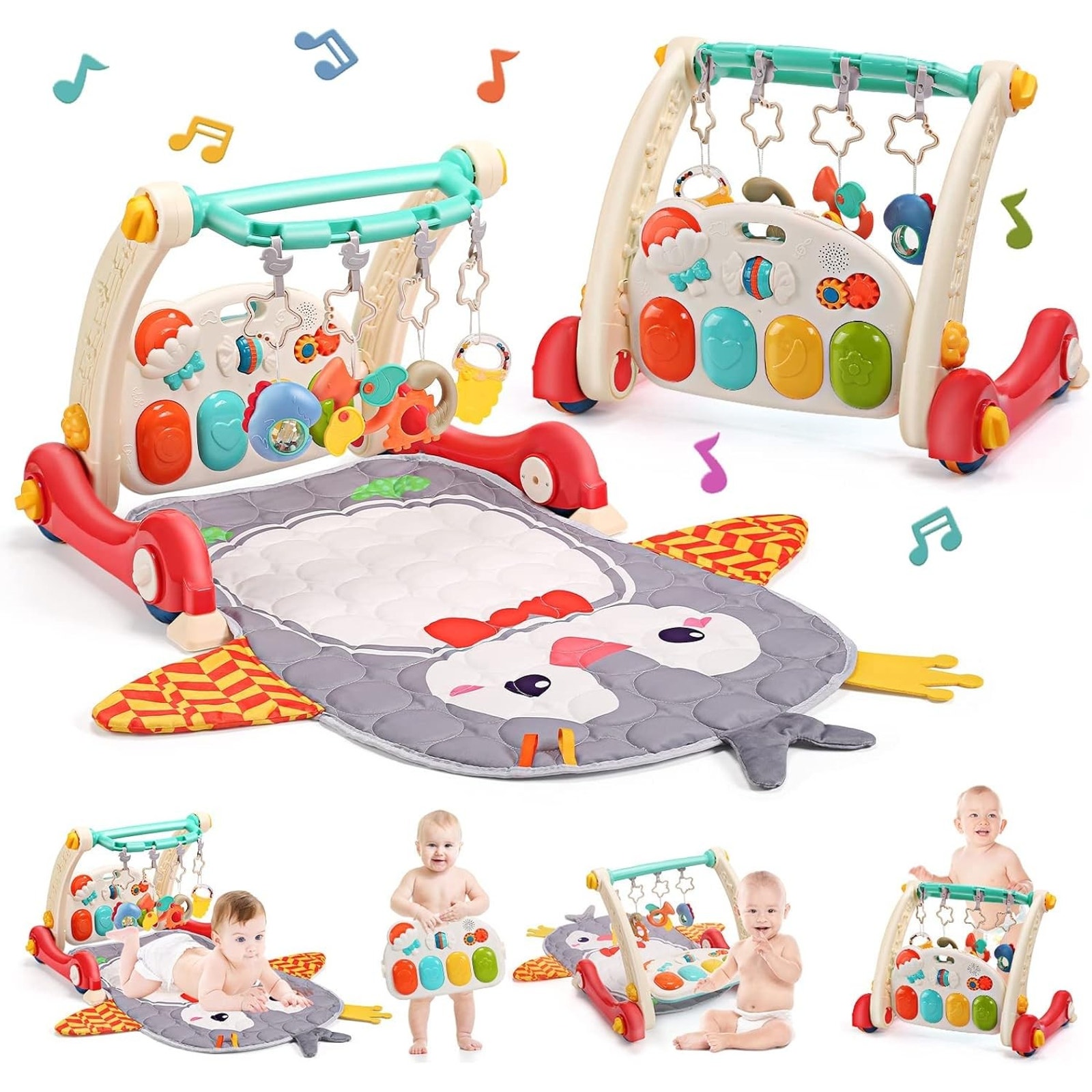 Cute Stone Baby Gym Play Mat & Learning Walker - Activity Center With Piano,