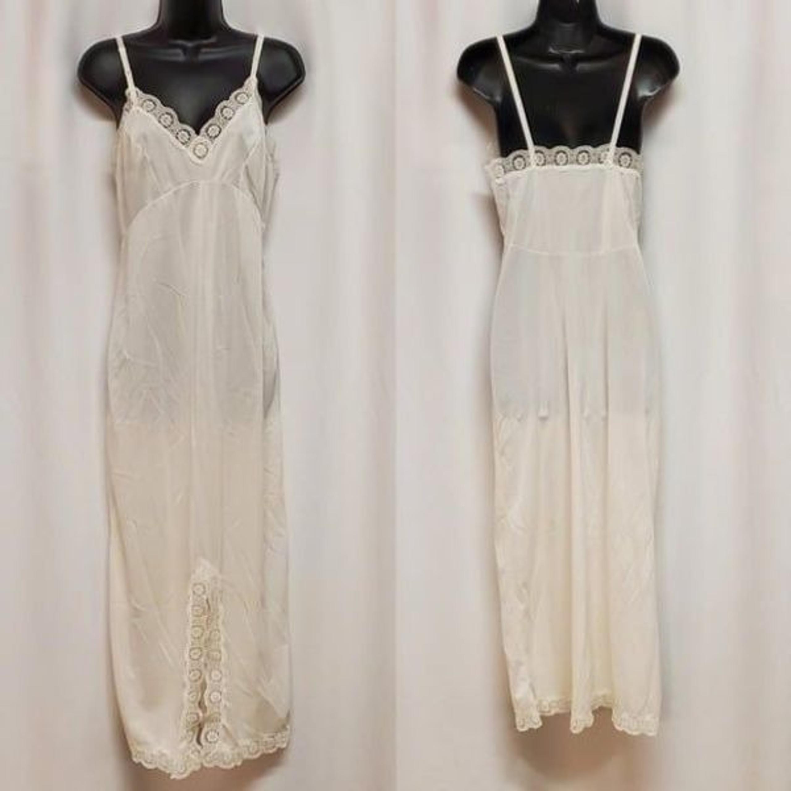 Vintage 60s Gaymode JC Penny's Nylon Slip Dress Nightgown White Lace Lingerie Sm