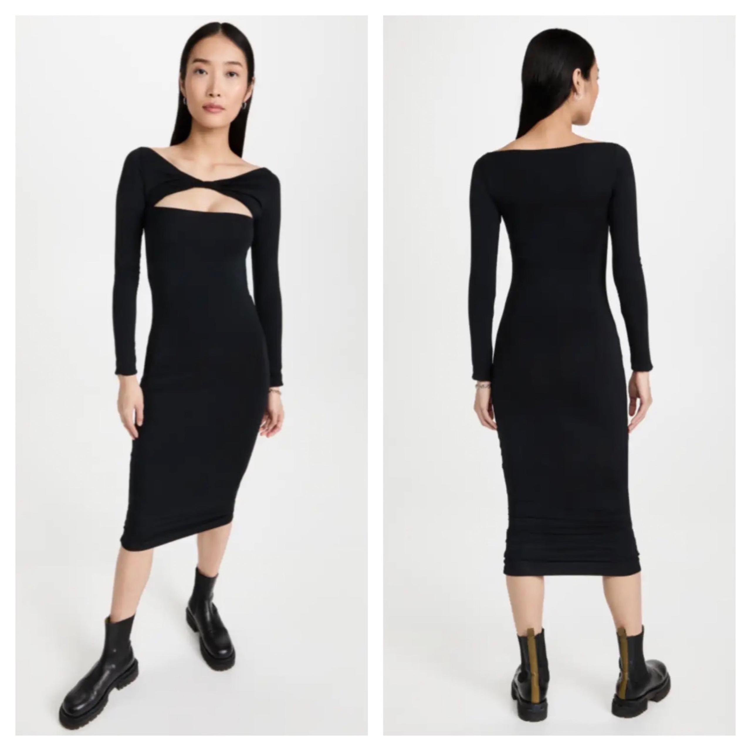 SER.O.YA Irene Black Off Shoulder Cut Out Bodycon Midi Dress Small