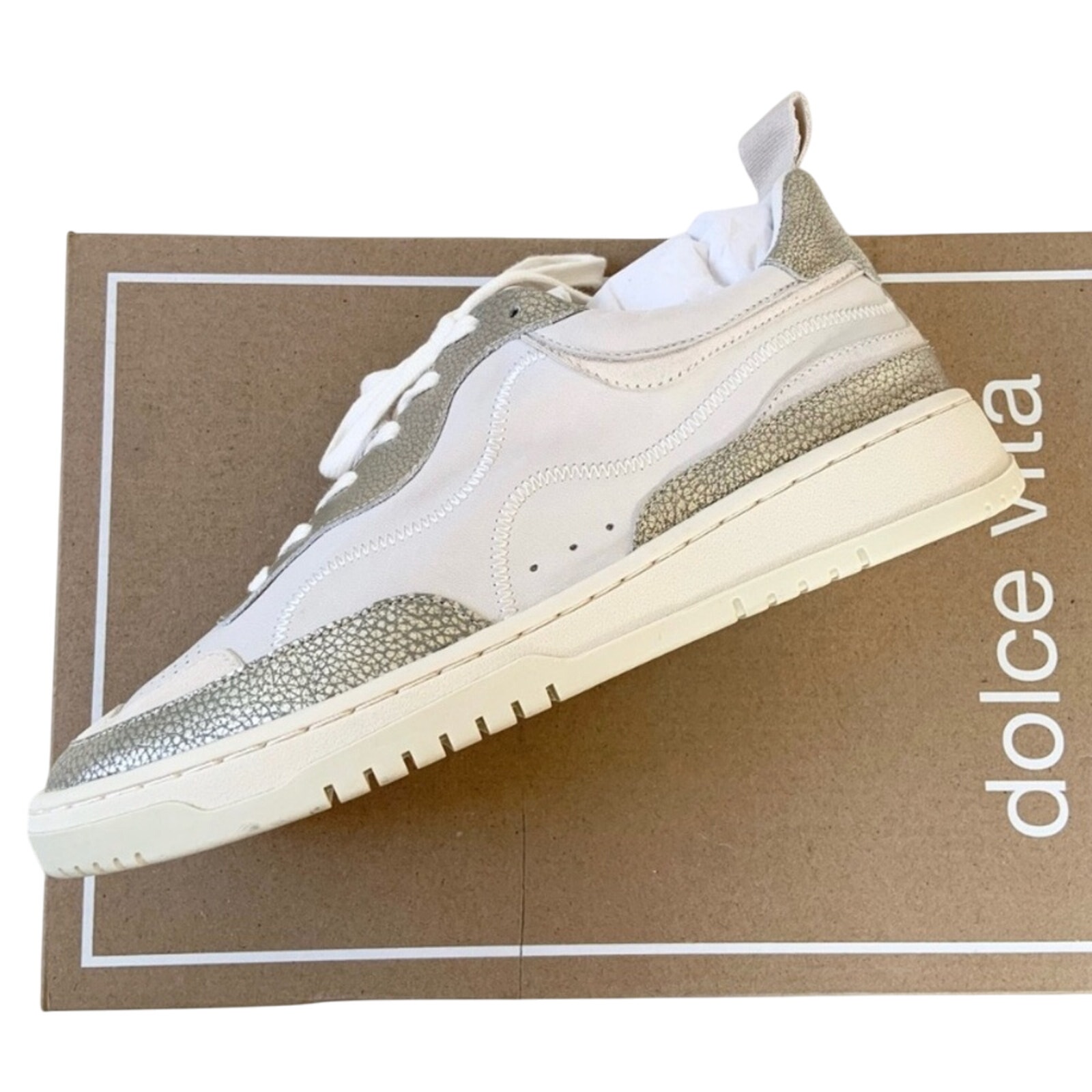 Dolce Vita Adella Sneakers Gold White Premium Leather Shoes Size 7.5 NEW IN BOX