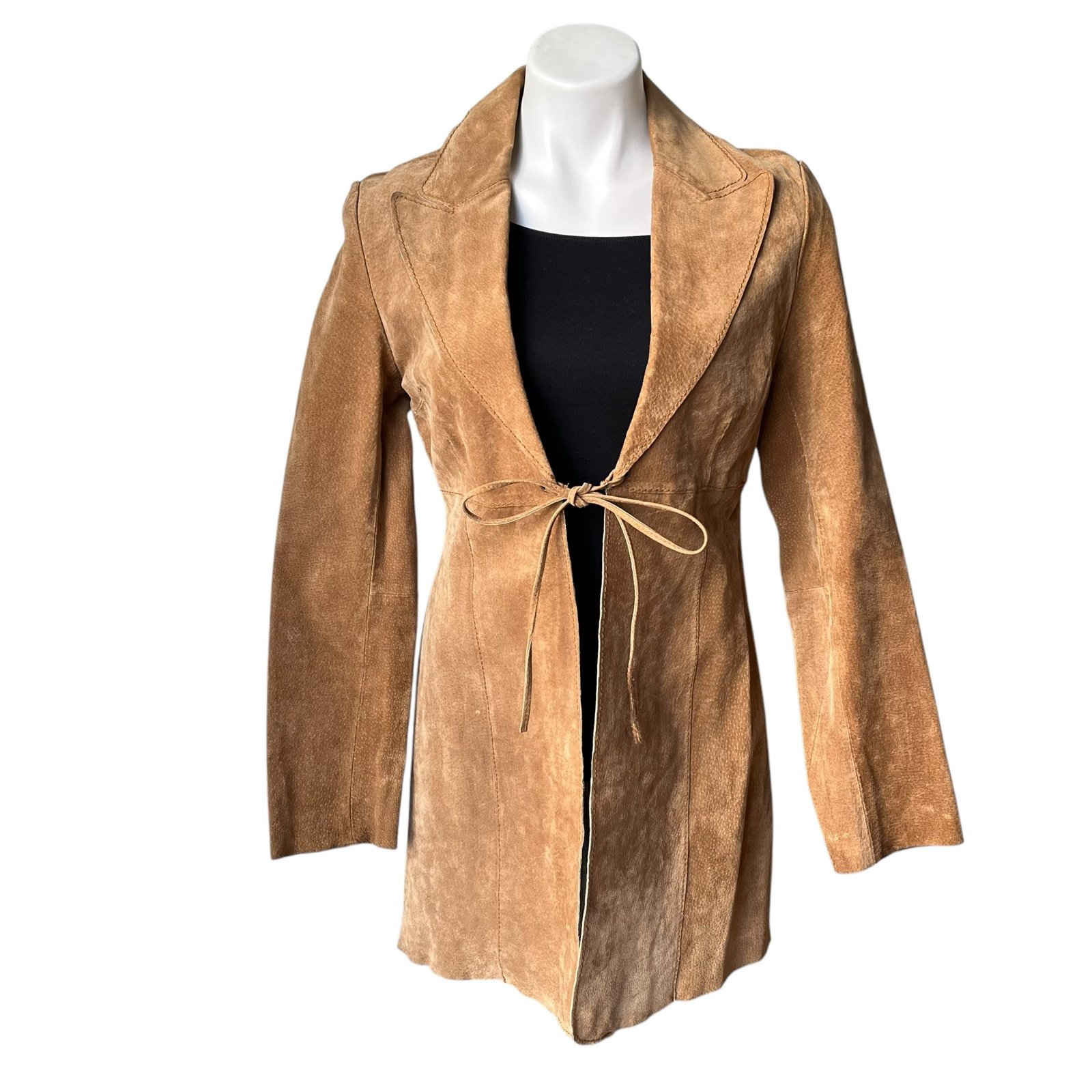 Vintage Wet Seal Leather Suede Penny Lane Style Duster Jacket Tie Closure