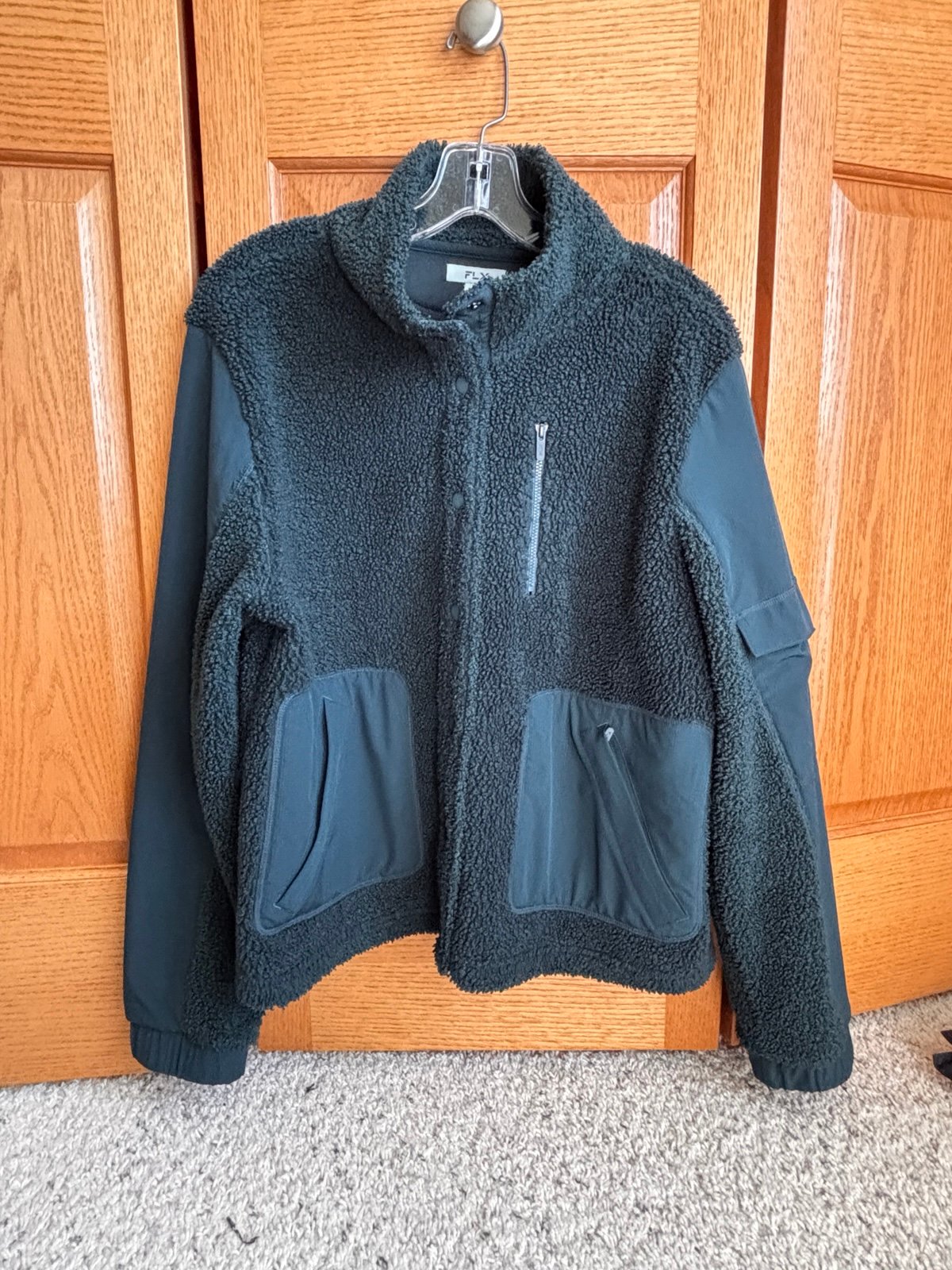 FLX women’s teal Sherpa jacket with multiple pockets, size L