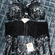 NEW WITH TAGS Savage X Fenty by Rihanna Black and Silver Lace lingerie set