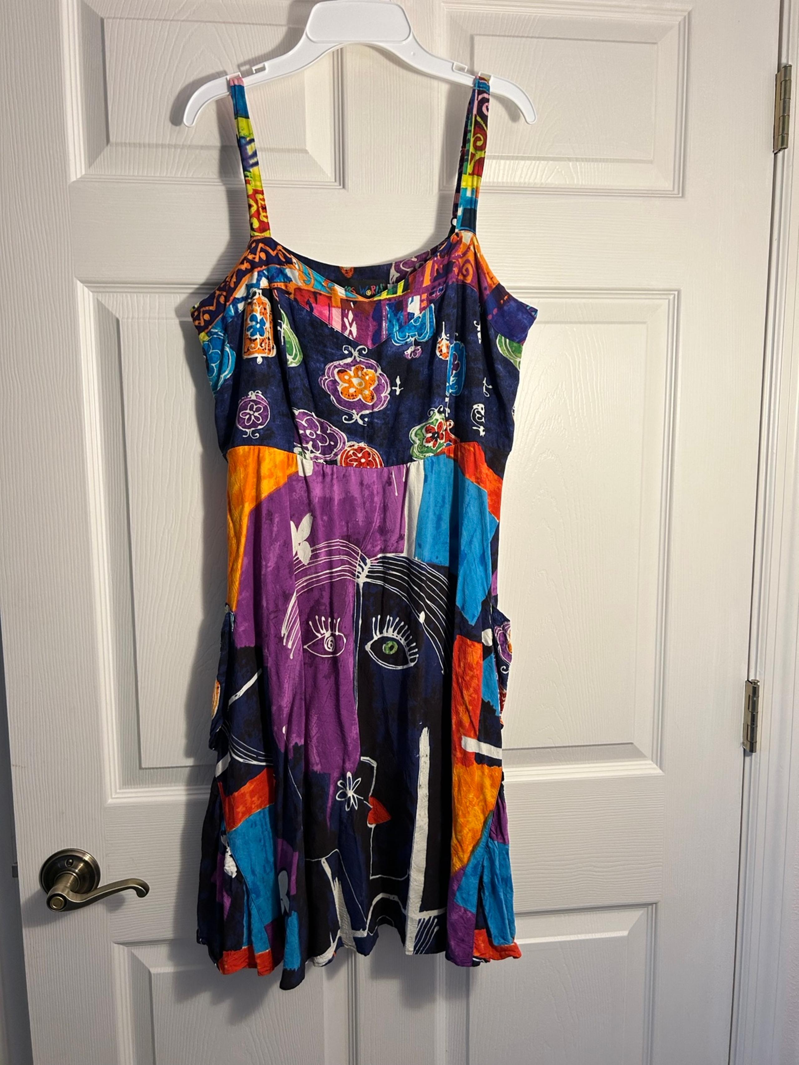 Jams World Vintage Tank Dress Floral Faces Size Small