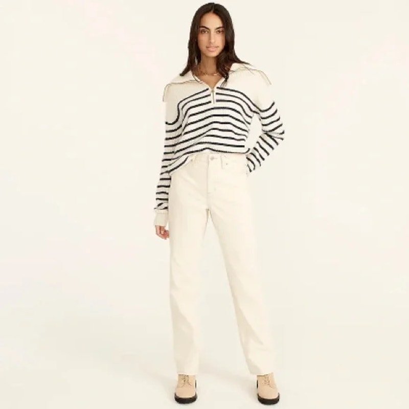 NWT J. Crew Women's Slouchy Boyfriend Denim Jeans in Ecru White (Beige) Size 28