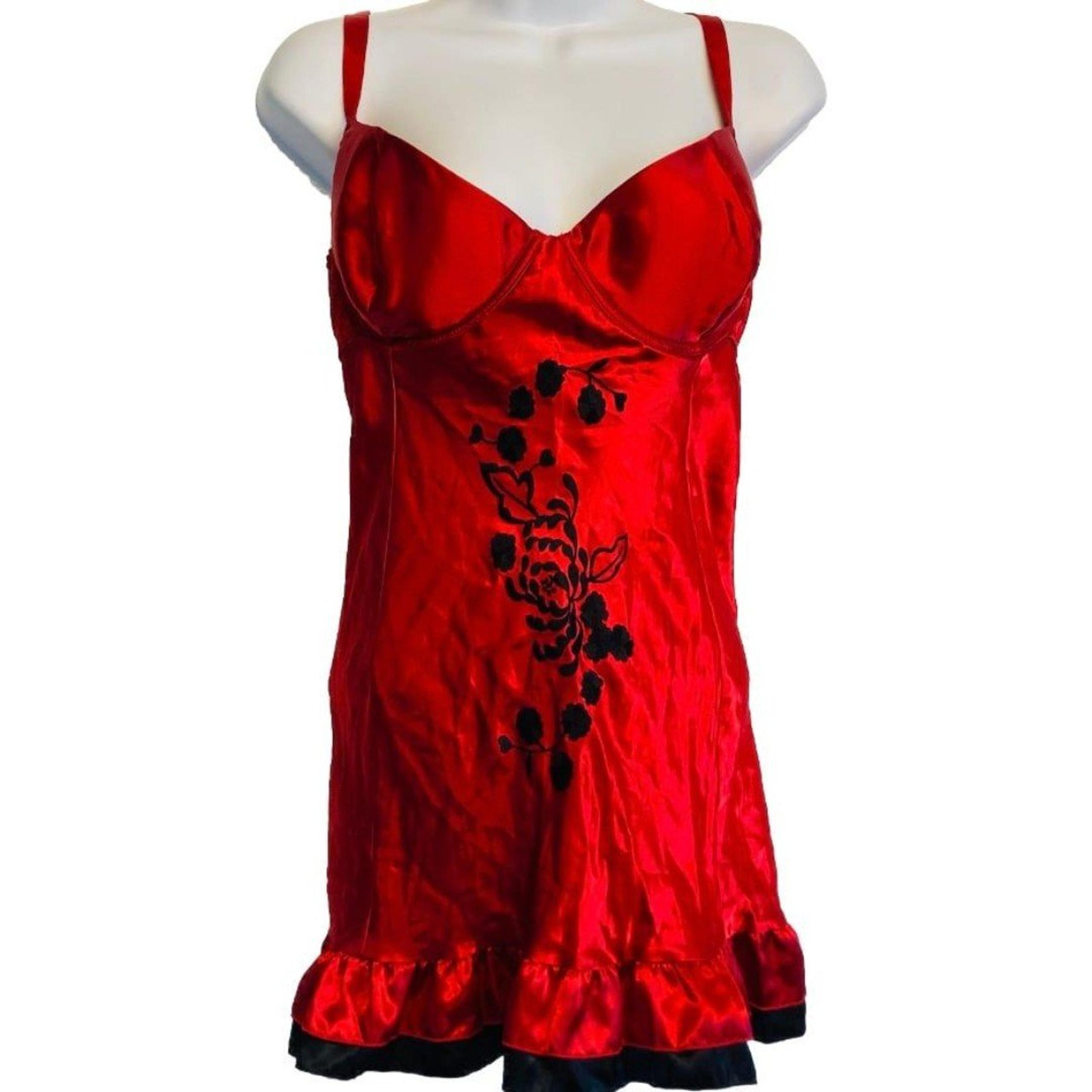 Fredrick’s Of Hollywood Teddy Slip Satin Lace Silky Lingerie Gown Size 38 Red