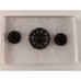 Lisner Facet Enamel Stones Black Brooch & Clip On Earrings Set Signed Metal