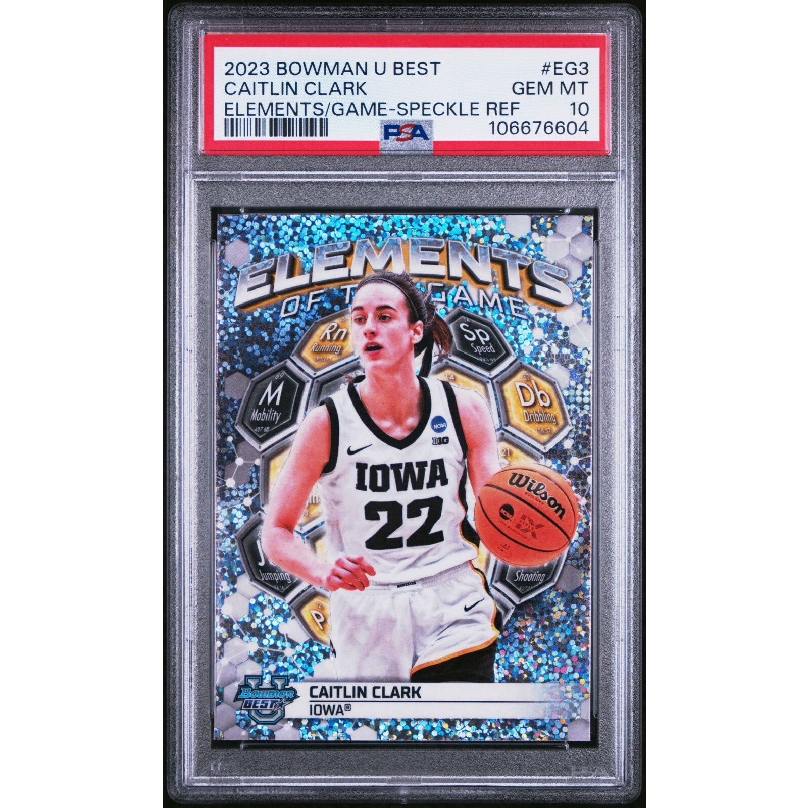 Caitlin Clark 2023-24 Bowman’s Best U Elements Speckle Refractor SP PSA 10 Pop 8