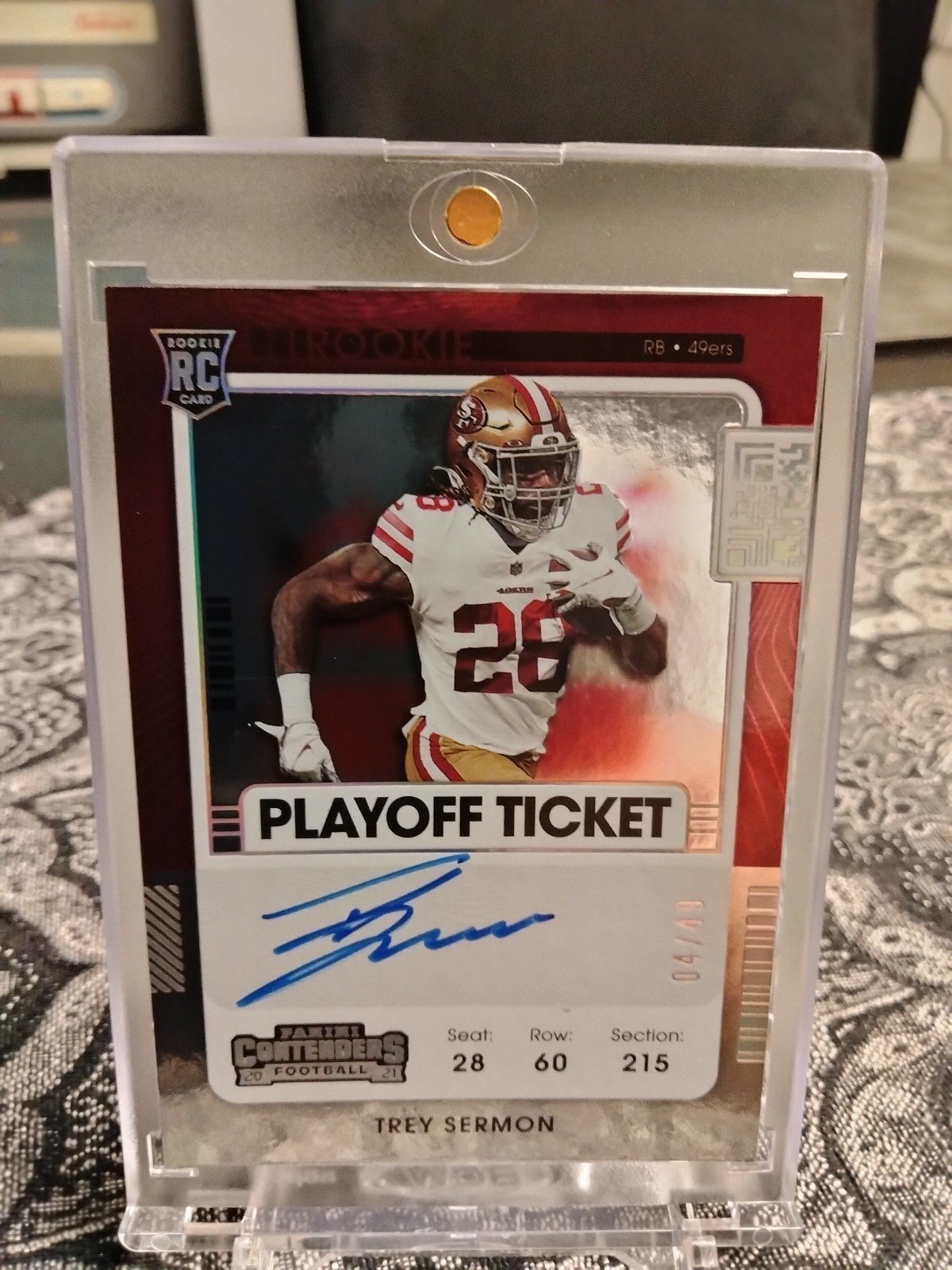 2021 panini playoff ticket Trey Sermon variation card silver on card auto /49