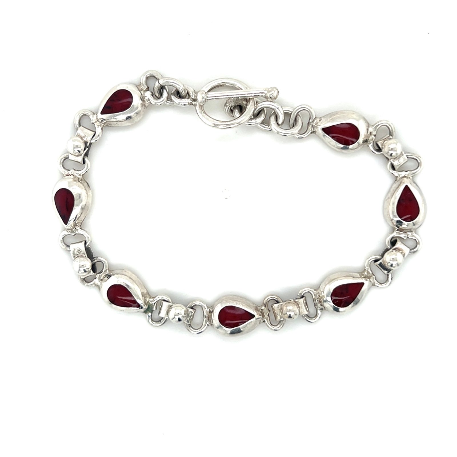 Elegant Silver and Red Teardrop Bracelet