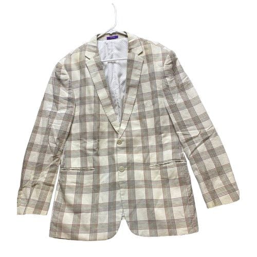 Alan Flusser Sport Coat Mens Medium Beige Plaid Single Breasted Suit Blazer Mens