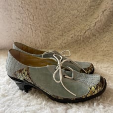Eject leather& suede blue lace shoes with patent reptile prints trim EUR SZ40.3