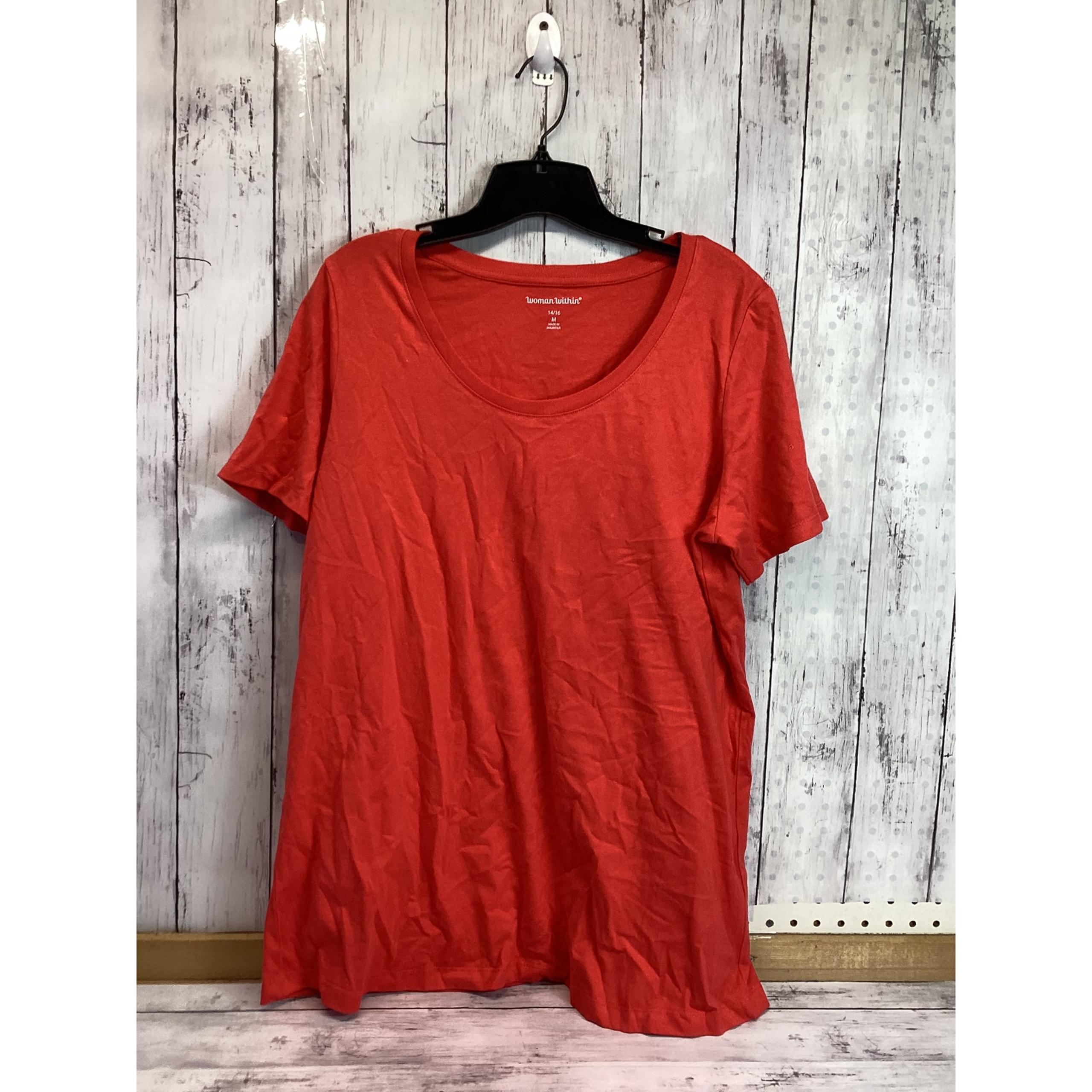 Woman Within Top Size Medium (14/16) T-Shirt Red Short Sleeve Women