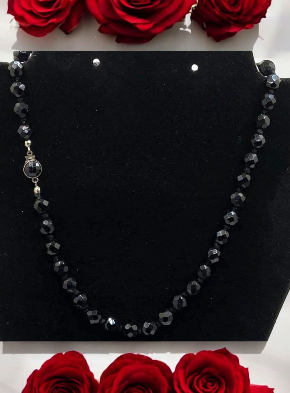 Vintage Made in Austria signed faceted Czech glass beaded knotted choker necklac