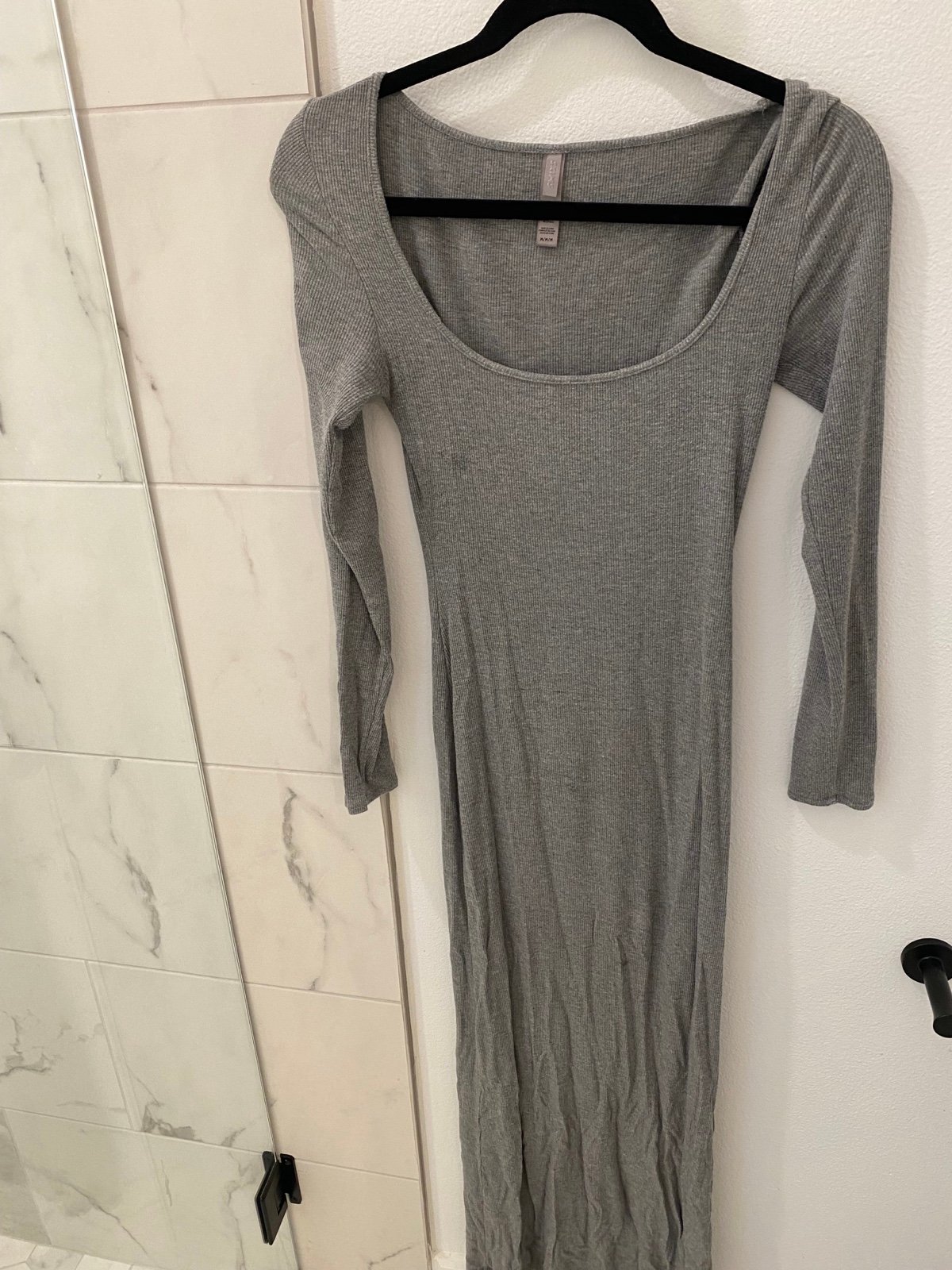 Skims SOFT LOUNGE SHIMMER LONG SLEEVE DRESS HEATHER GREY SIZE M