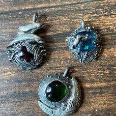 Collection of 3 Pewter and glass pendants from artist Roger Wheeler circa 1994