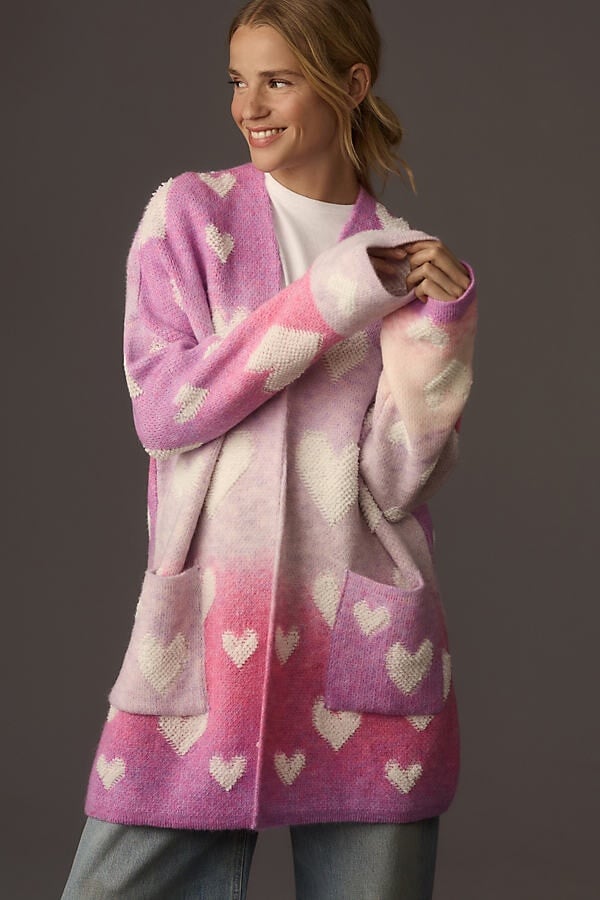 New Maeve x Anthropologie Ombré Hearts Cardigan Duster Sweater Petite sz XS/S P