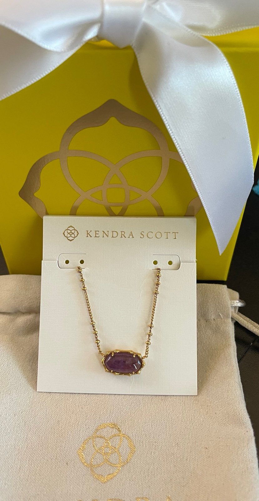 NWT Kendra Scott Amethyst Bamboo Frame Pendant Necklace w/KS Box, Bag & Bow