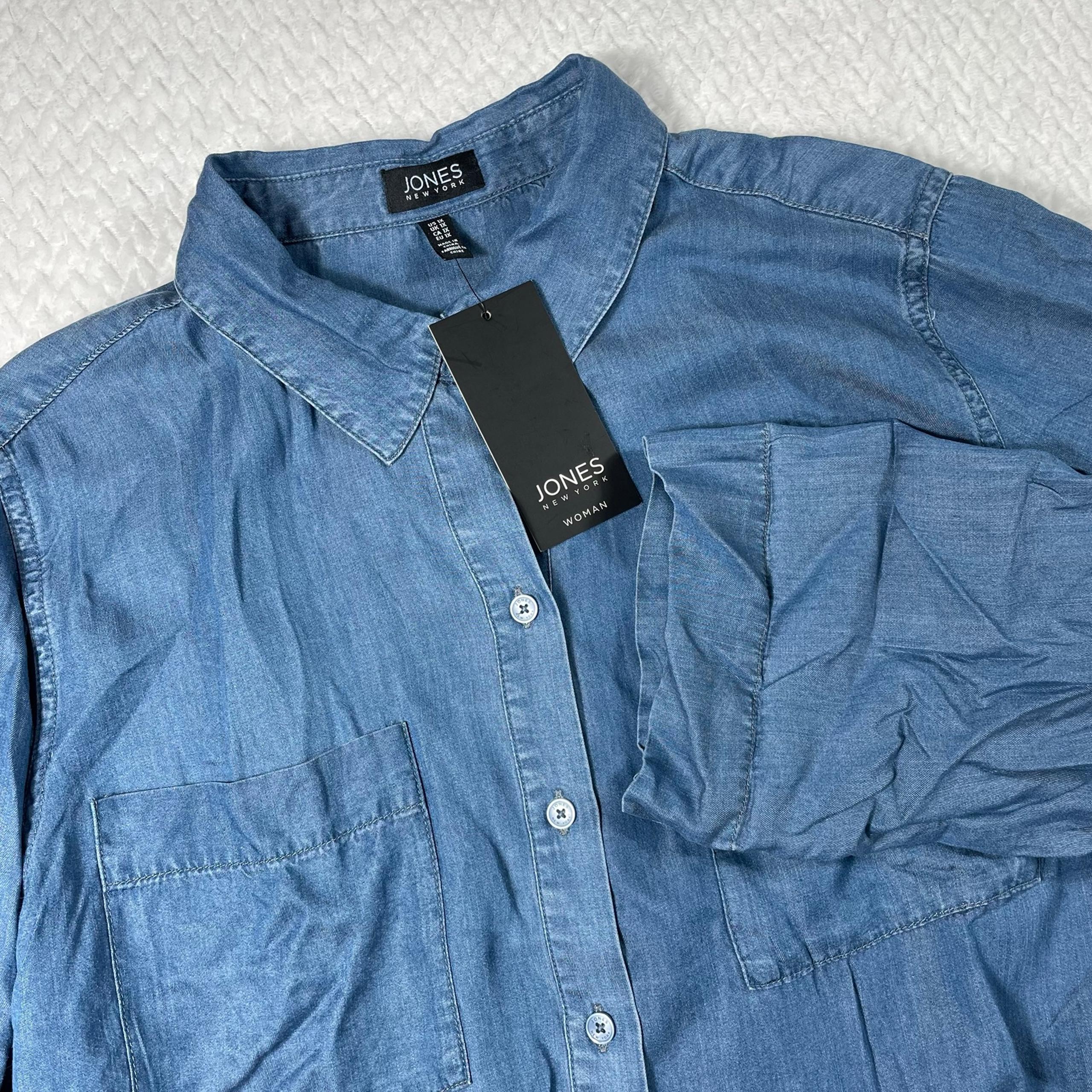 Jones New York Woman Blue Roll Tab Sleeve Button Down Shirt Size 1X New
