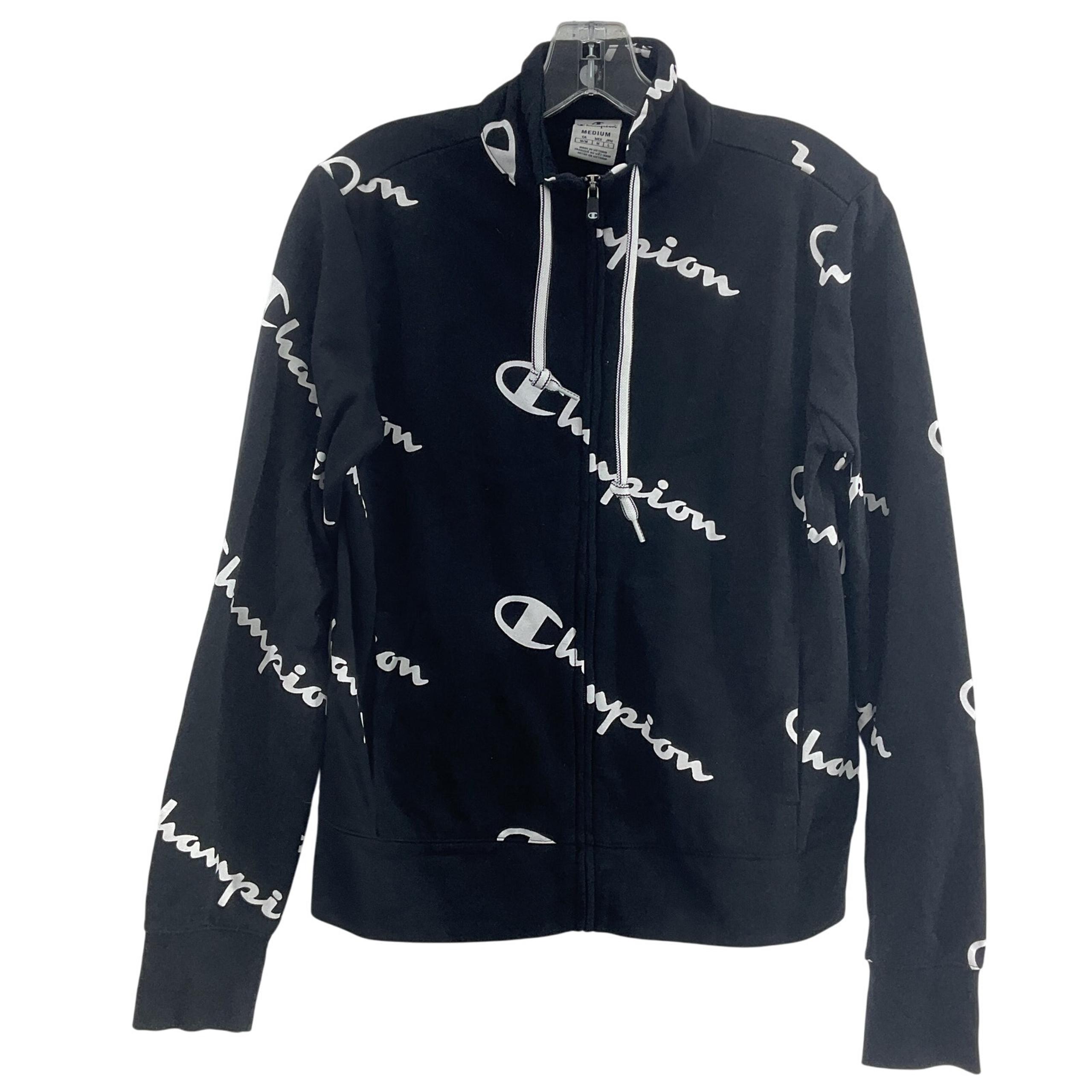 Champion Black & White Women's Full Zip Logo Pattern Sweatshirt Cotton Medium