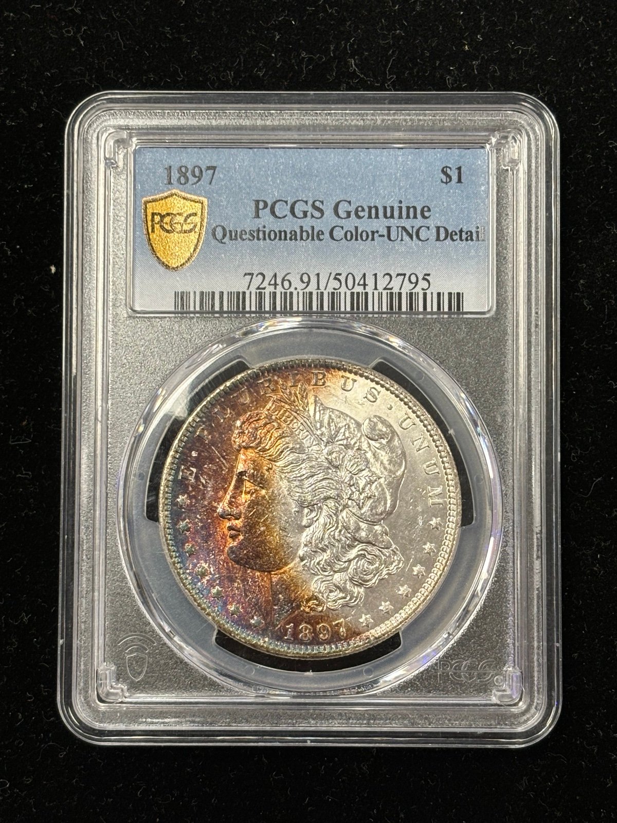 1897 1 Silver Morgan Dollar PCGS Genuine Questionable Color UNC Detail