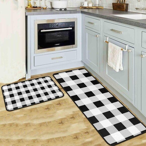 NEW Buffalo Plaid Kitchen Rugs and Mats Non-Slip, Washable, 17 x47 +17 x30