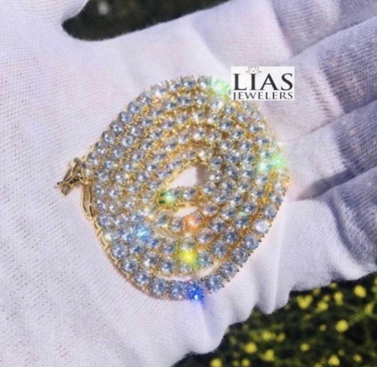 New 18k yellow gold tennis necklace