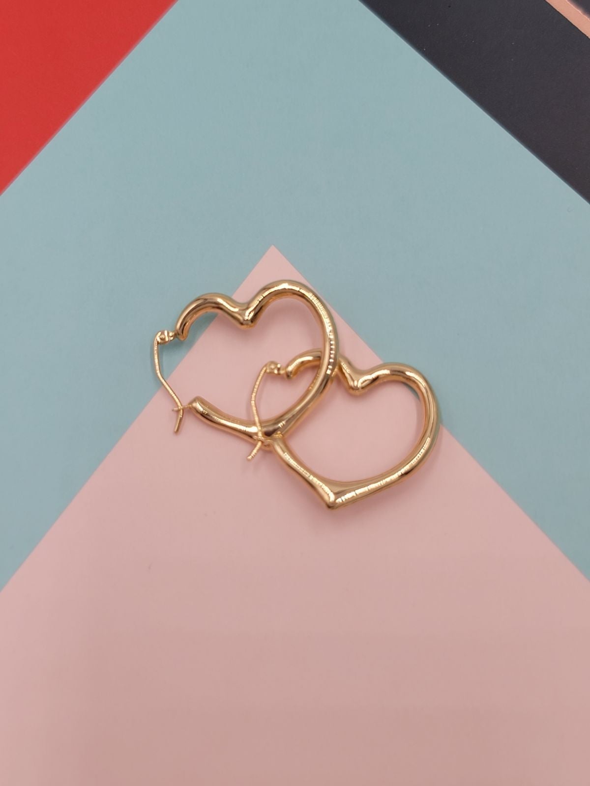 Fancy solid 14k gold heart Hoop Earrings
