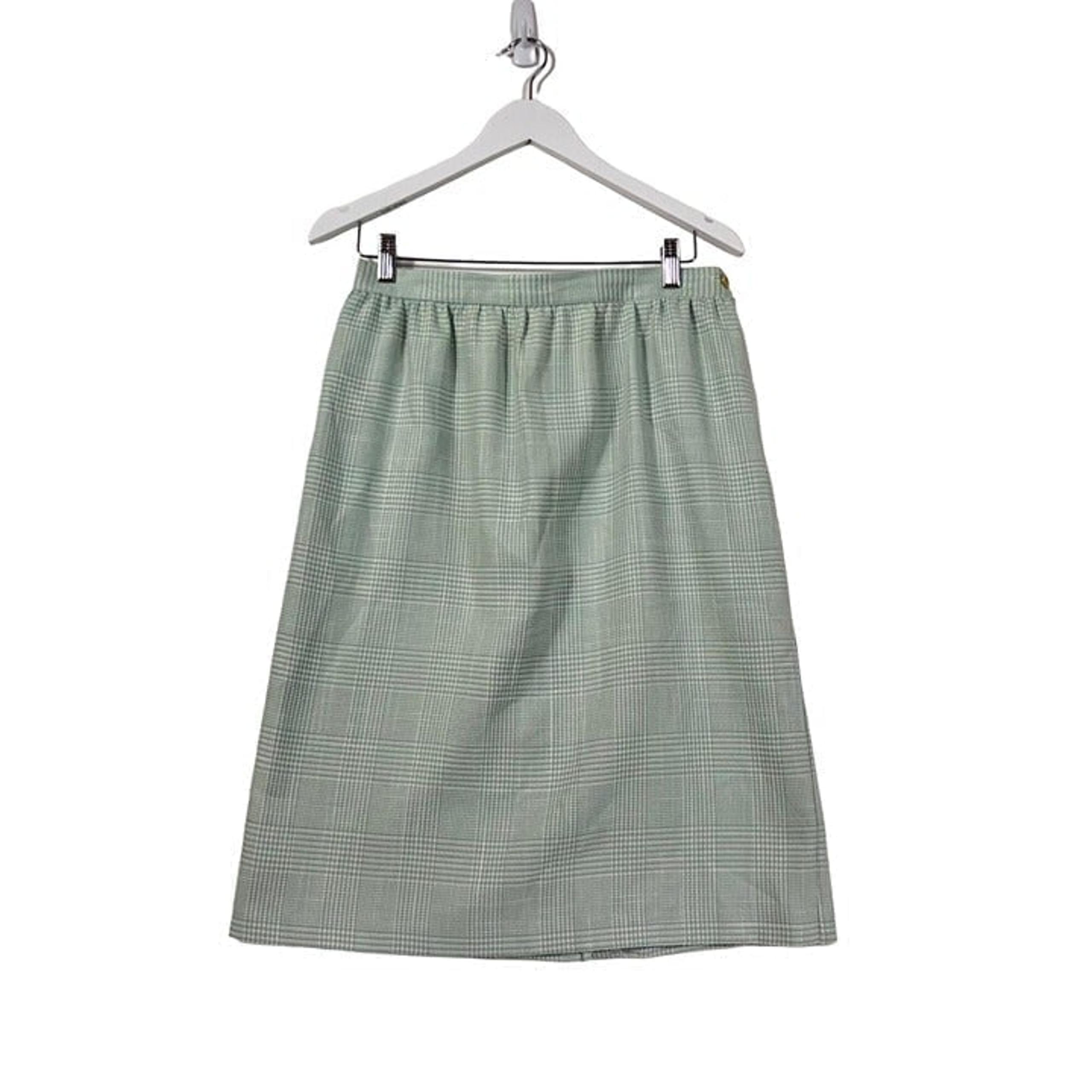 Vintage Alfred Dunner Green White Check Pencil Skirt Mid Length size 14