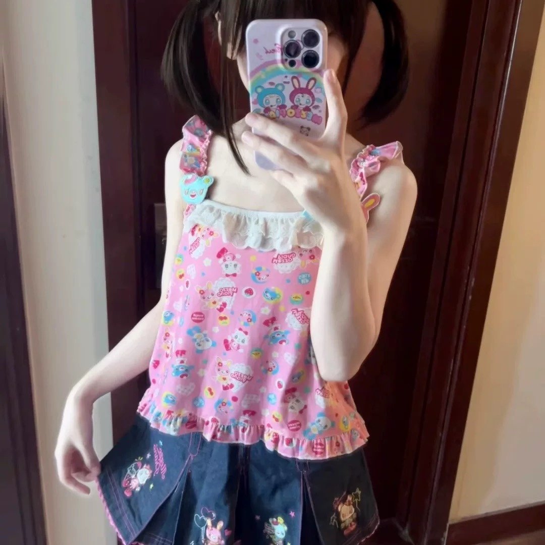 Pink bunny top tank+bunny Jean skirt bundle
