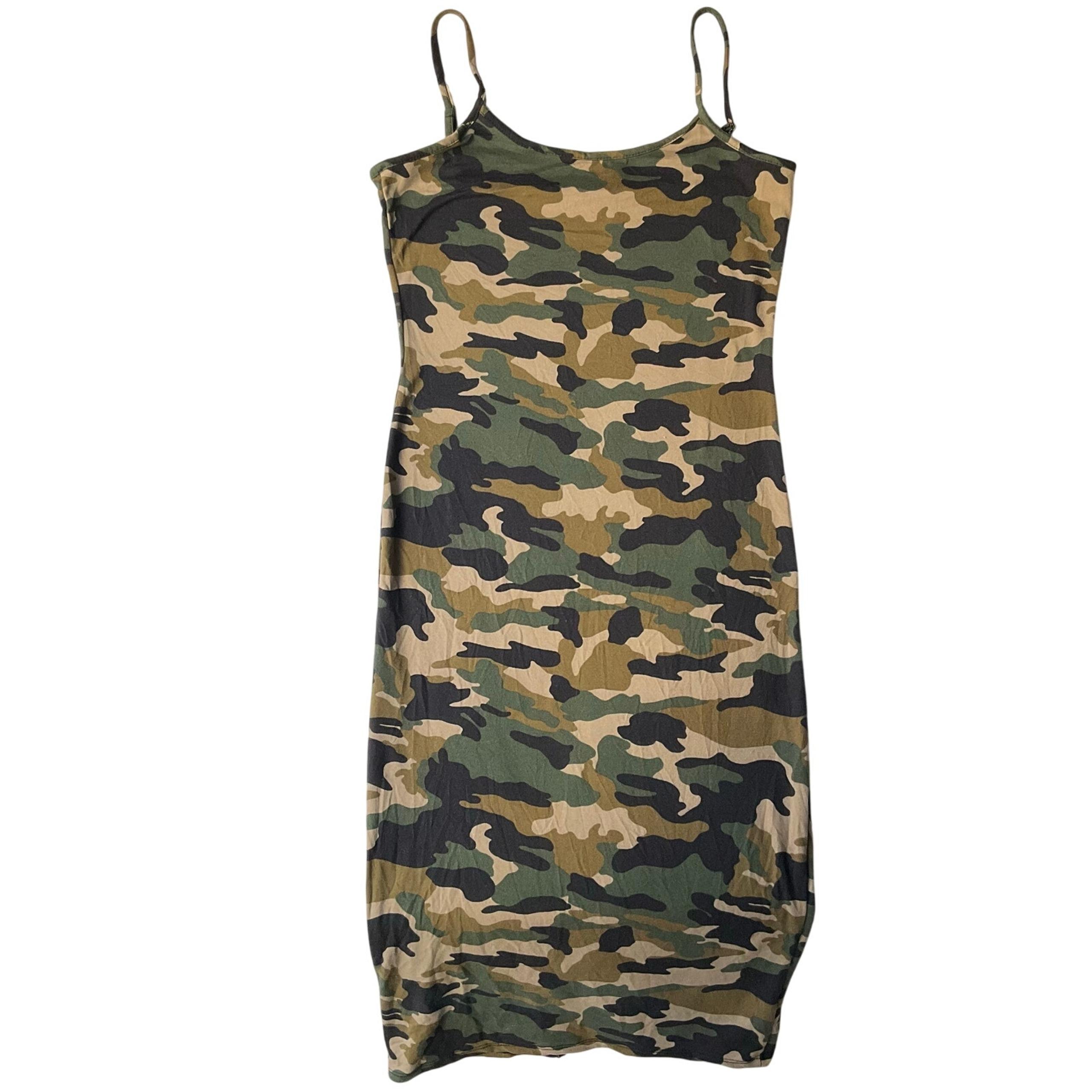 Heart & Hips Women Sleeveless Stretchy Casual Midi Dress size M, Camo Green