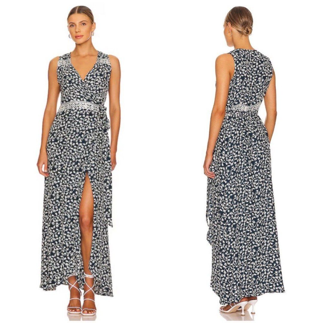 NATALIE MARTIN Kate Maxi Wrap Dress Pomegranate Print Indigo Blue Small NWT