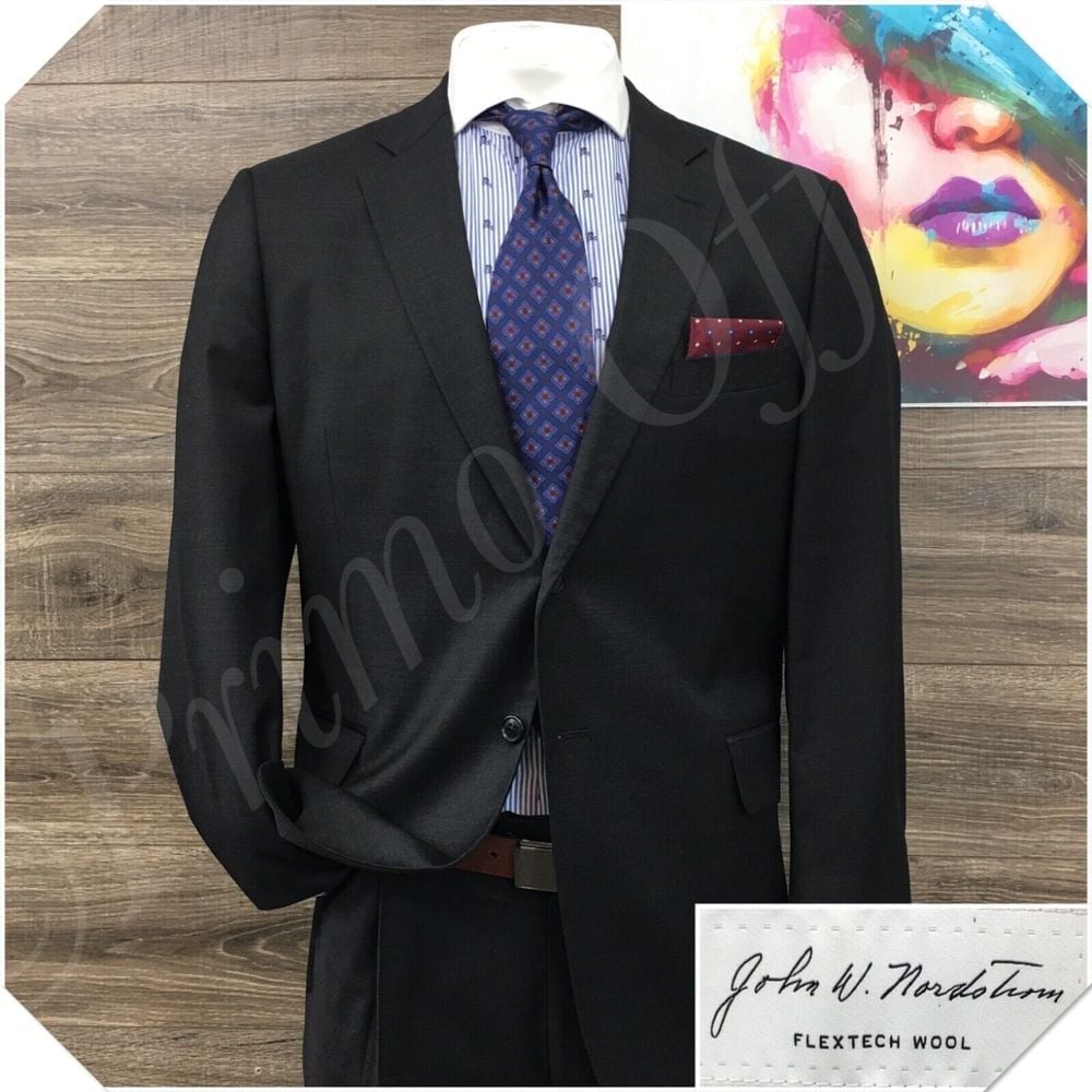 NORDSTROM Mens Suit 2 Piece Set Size 44R Jacket Blazer Pants Wool 2 Button Gray