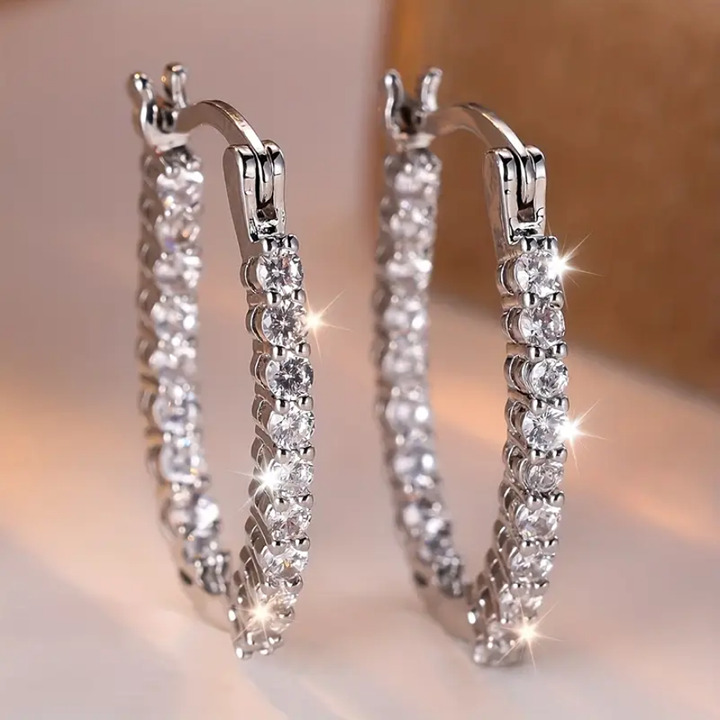 925 Sterling Silver Womens 1ct Diamond Small Oval Hoop Earrings Ladies Jewelry