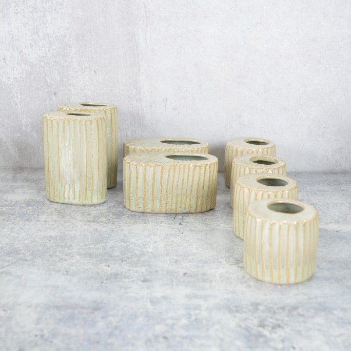 8 Textured Palm Bud Vases, Bulk Vase Set