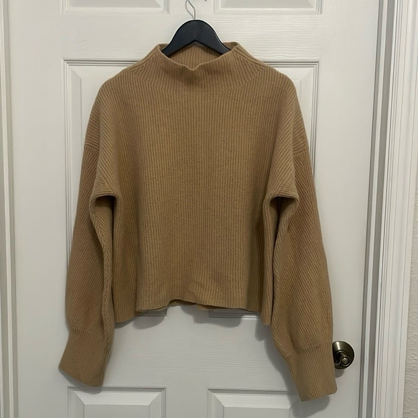 A.L.C women’s merino wool tan mock neck ribbed sweater