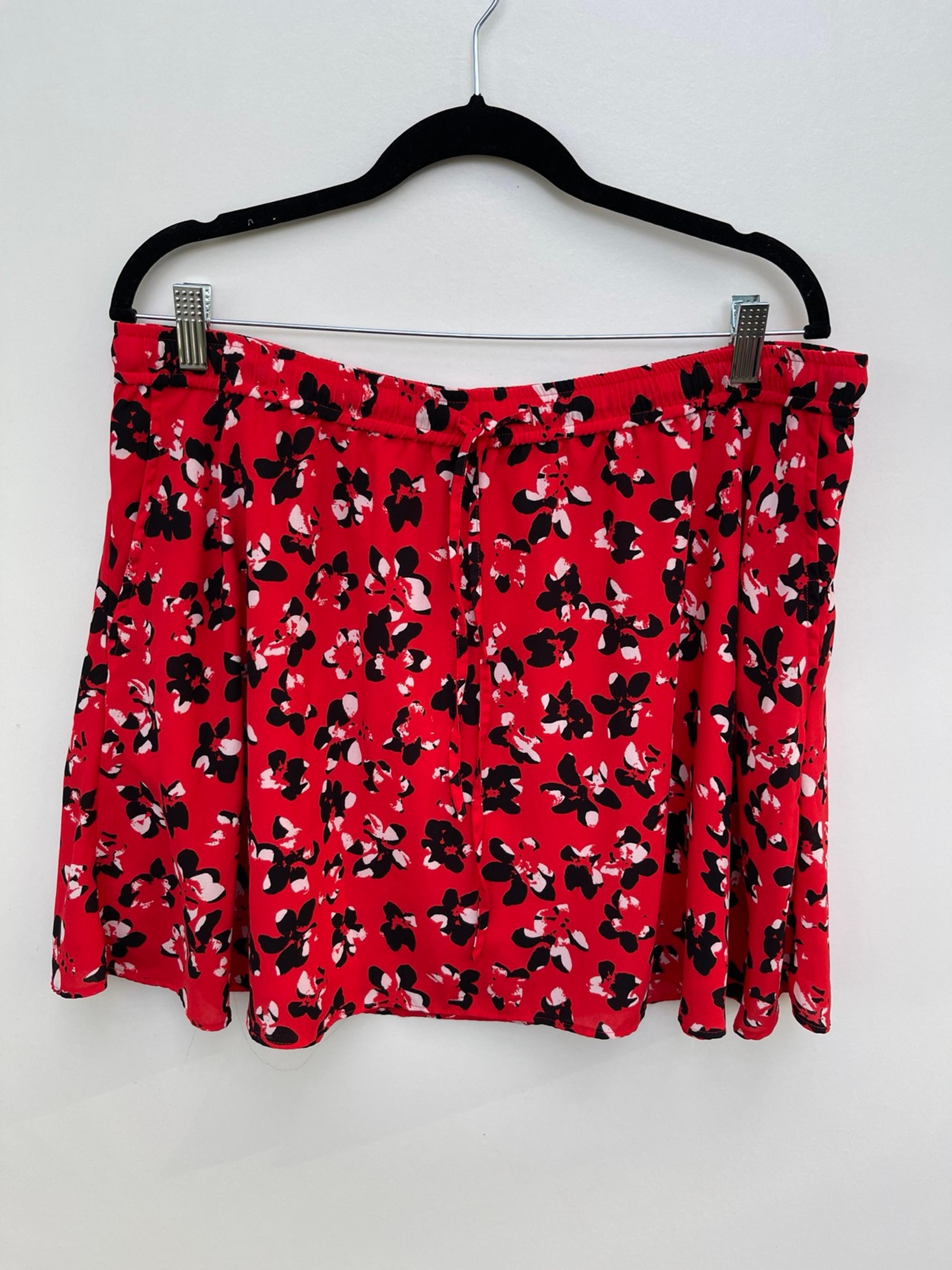 Banana Republic Red and Black Floral Above the Knee Drawstring Skirt