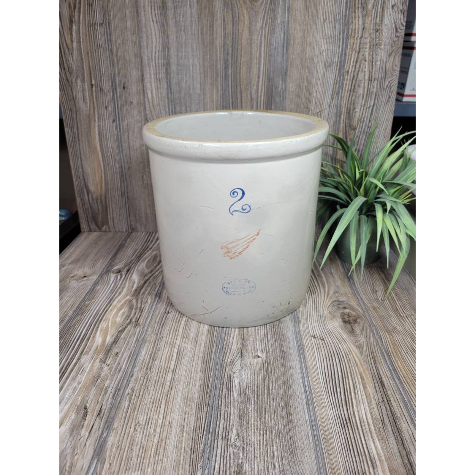 Vintage Red Wing 2 Gallon Crock, Small Wing & Oval