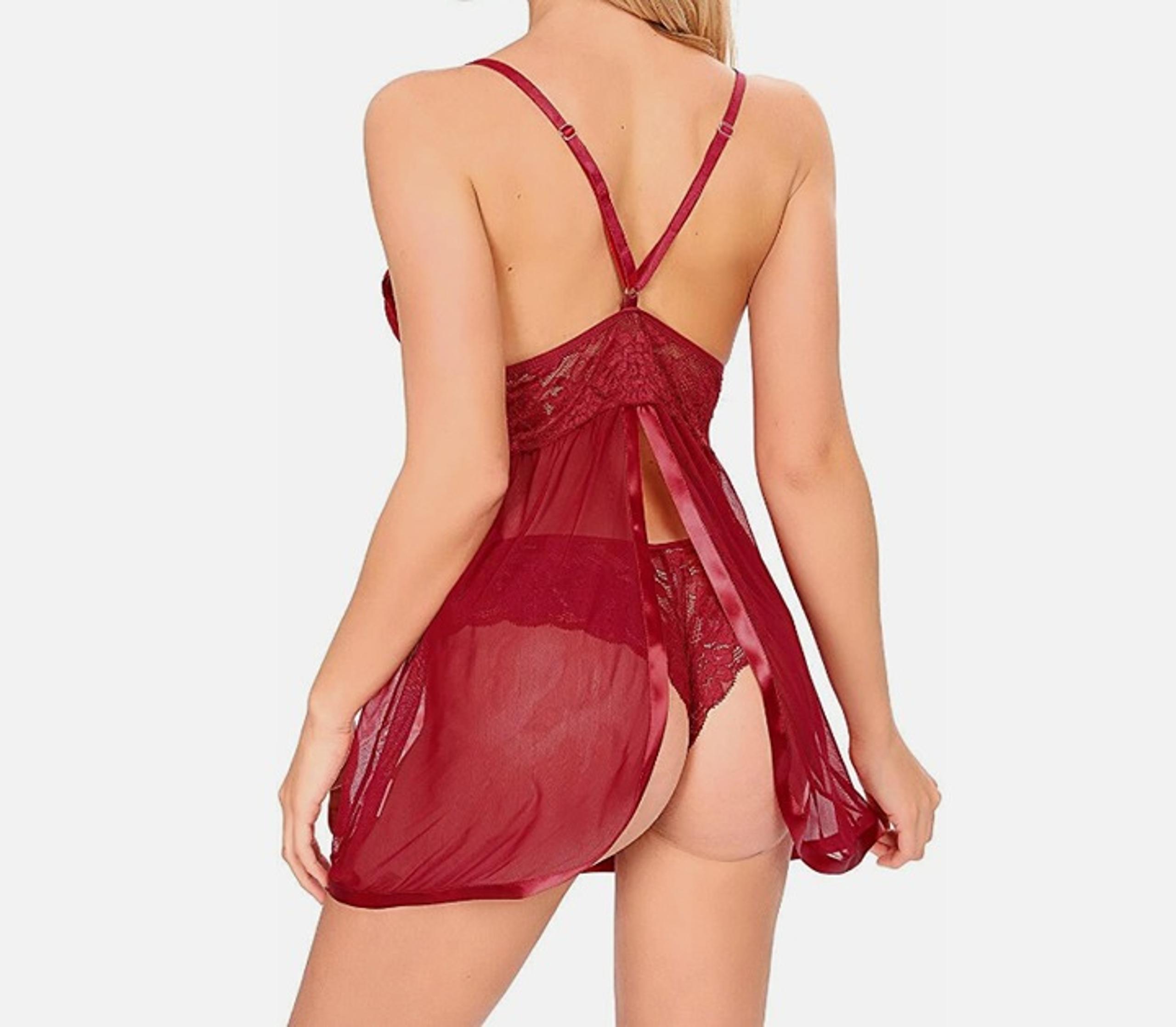 Women Sexy Lace Lingerie V-Neck Mini Dress Babydoll Underwear Nightwear