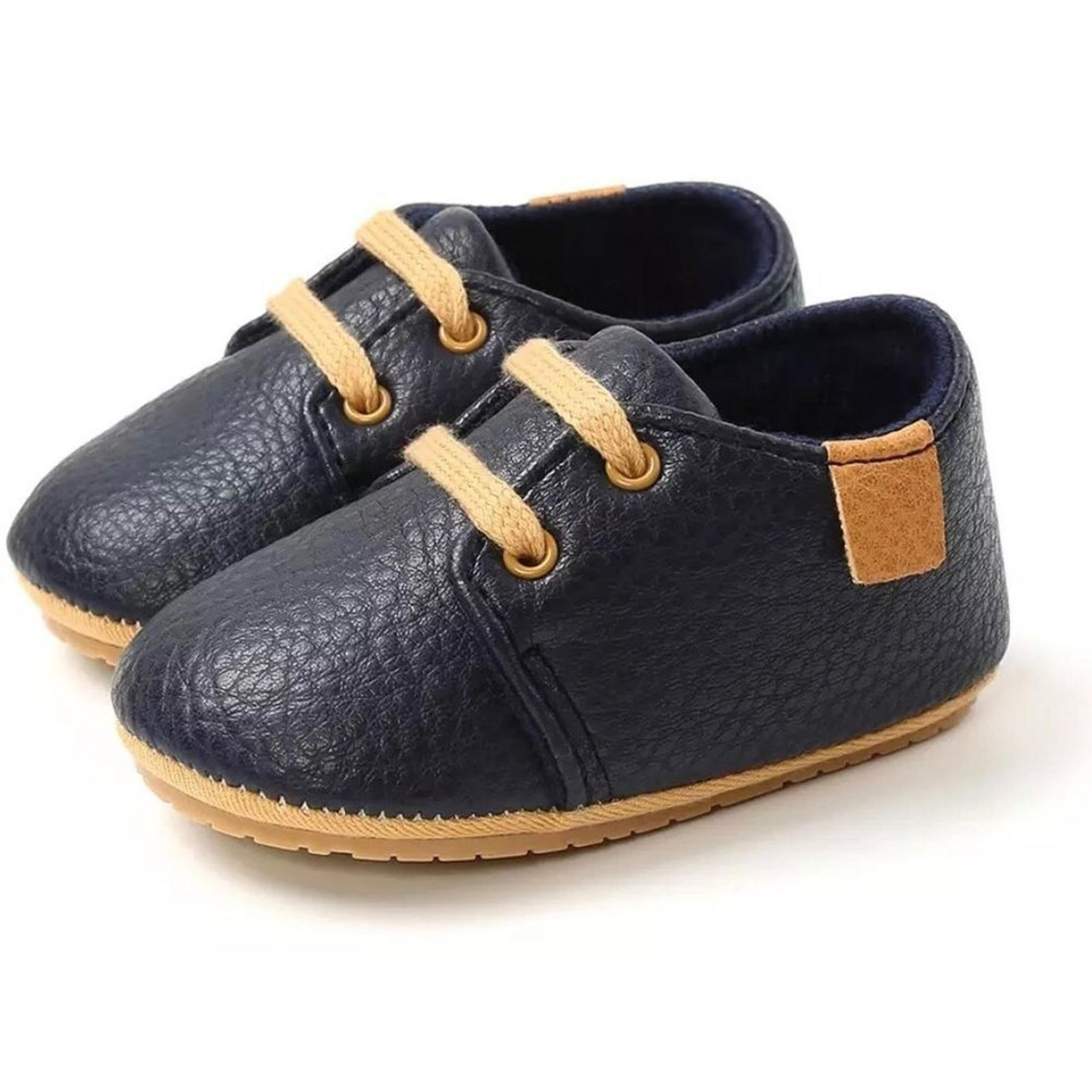 Baby leather boy girl shoes navy 3