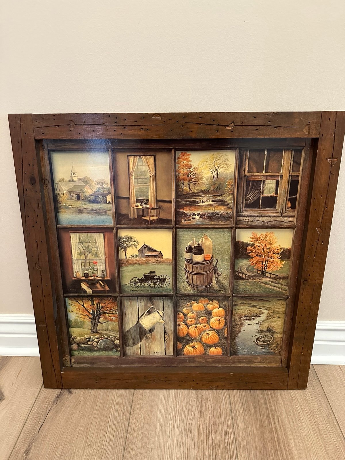 VINTAGE HOMCO B MITCHELL 12 WINDOW PANE PICTURE FRAME FALL FARM DECOR