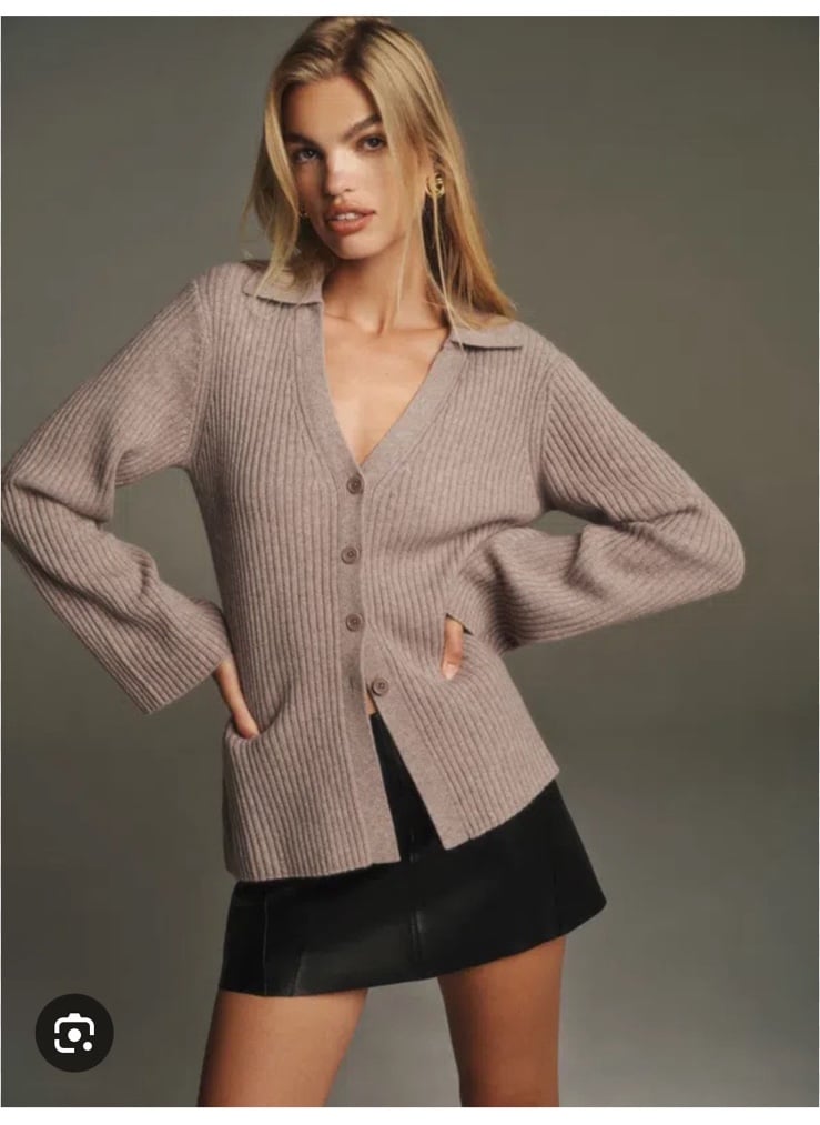 Reformation Shea Cashmere Collared Cardigan in Toast - XS